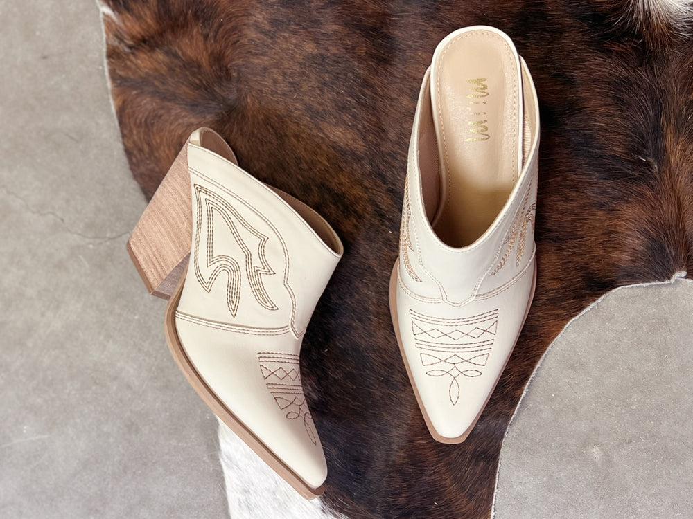 Miim Bree Ivory Western Style Boot Stitch Mule Product Image