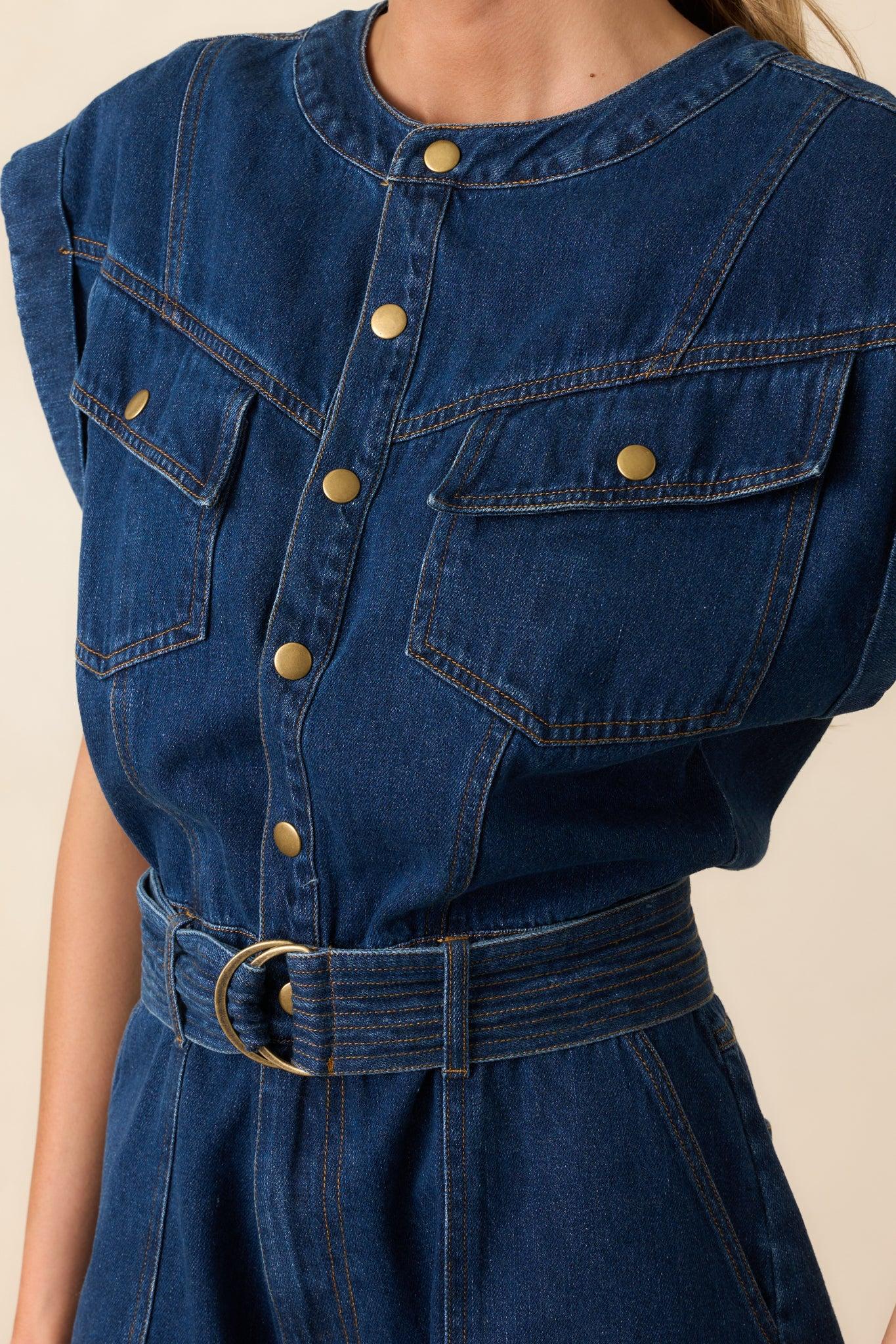 The Road Less Traveled Dark Wash Denim Romper Product Image