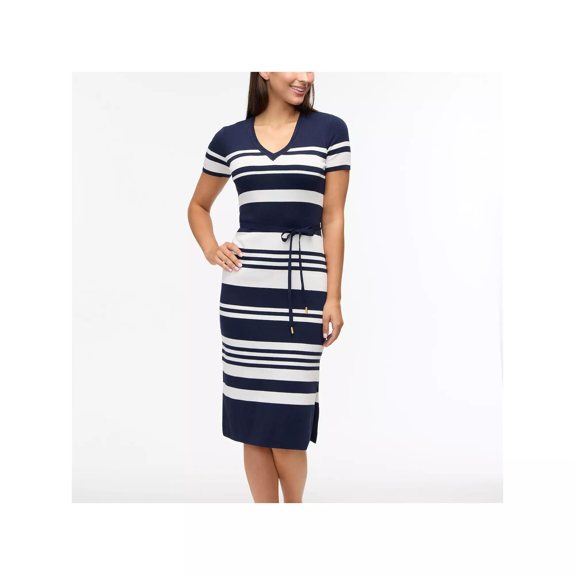 Women's Ellen Tracy Striped Short Sleeve V-Neck Dress, Size: XL, Blue Stripe Product Image