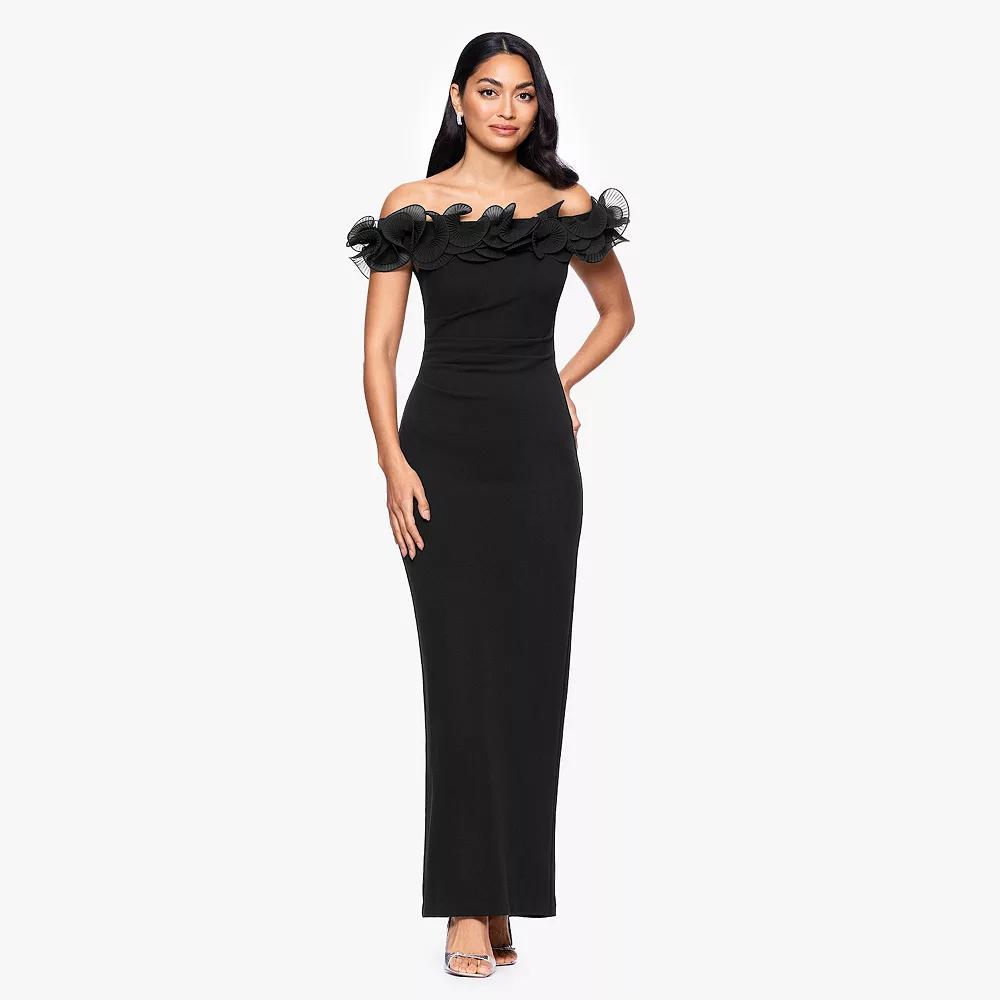 Womens X Evenings Off-The-Shoulder Ruffle Scuba Crepe Gown Product Image