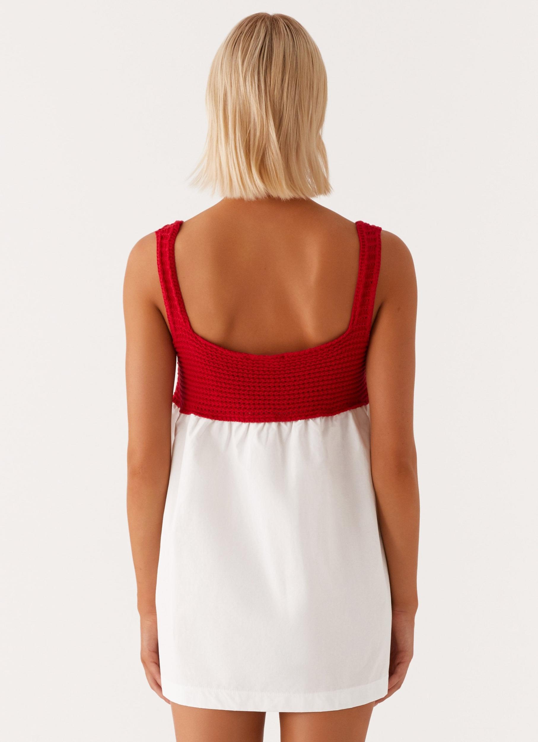 Halona Crochet Babydoll Mini Dress - Red Product Image