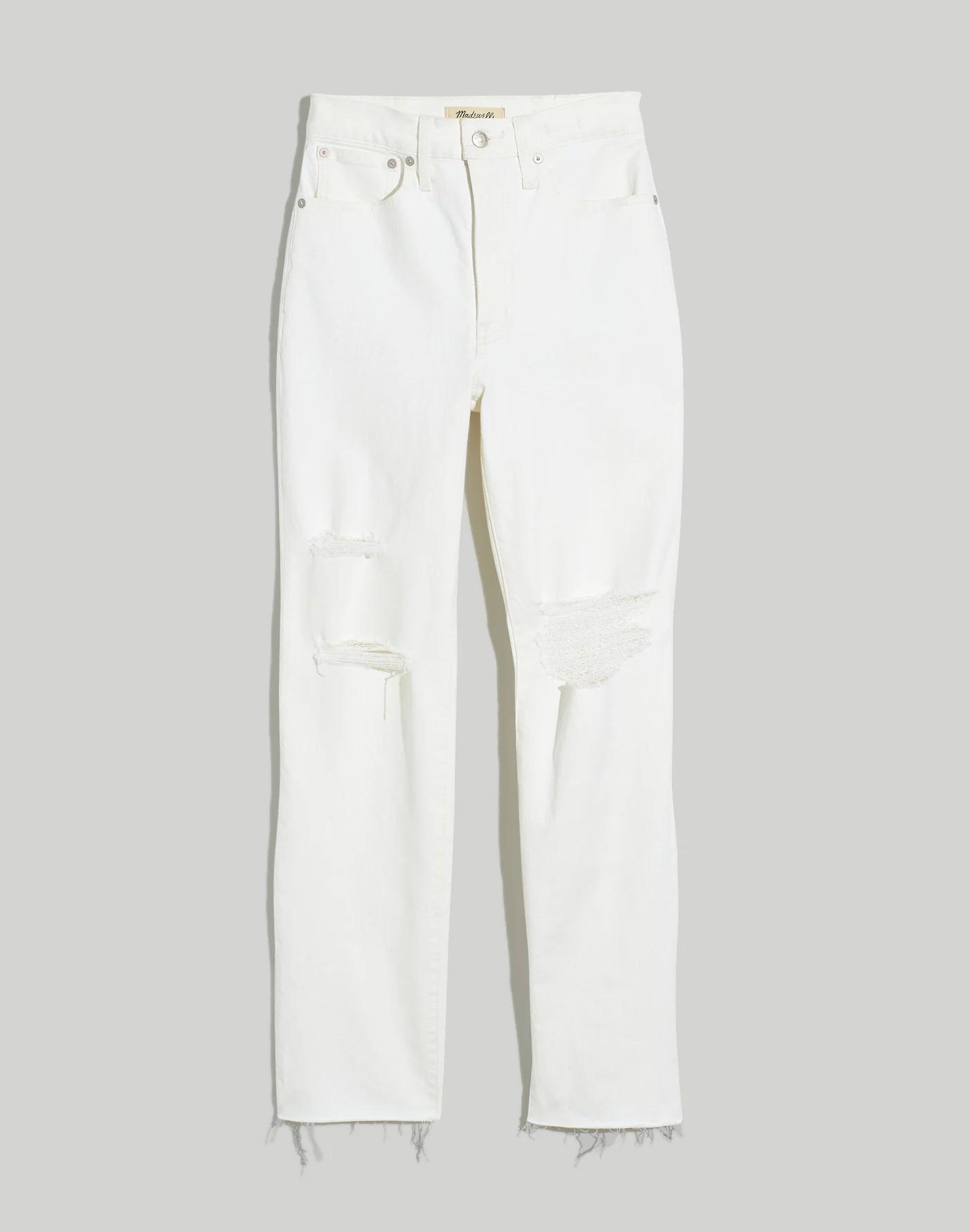 The Perfect Vintage Straight Jean in Tile White: Ripped-Knee Edition Product Image