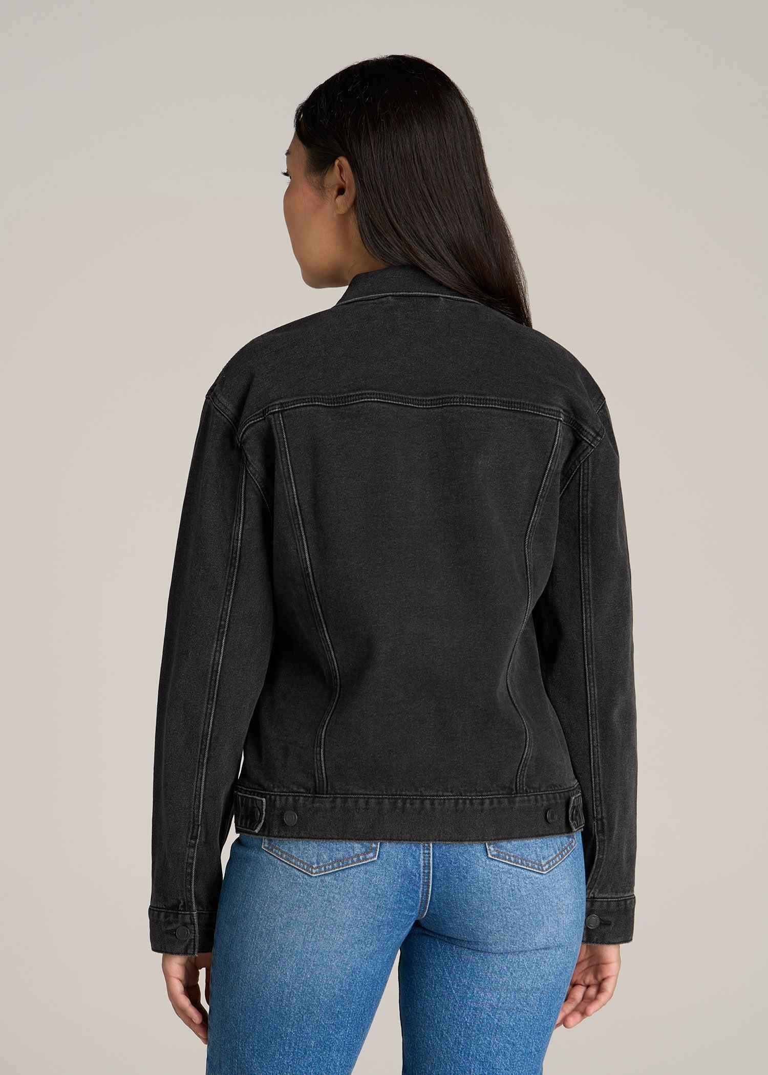 Women's Relaxed Denim Jacket for Tall Women in Black Stone Wash Female Product Image