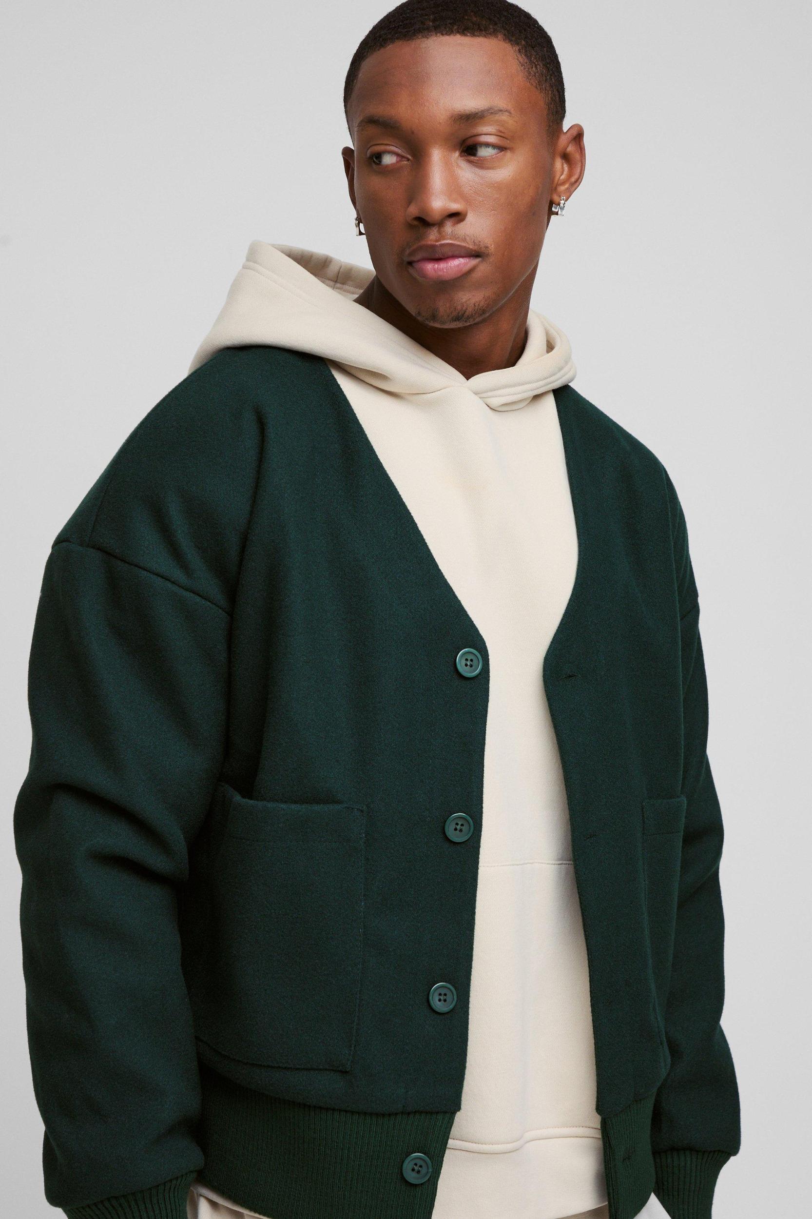 Boxy Open Neck Bomber Jacket | boohooMAN USA Product Image