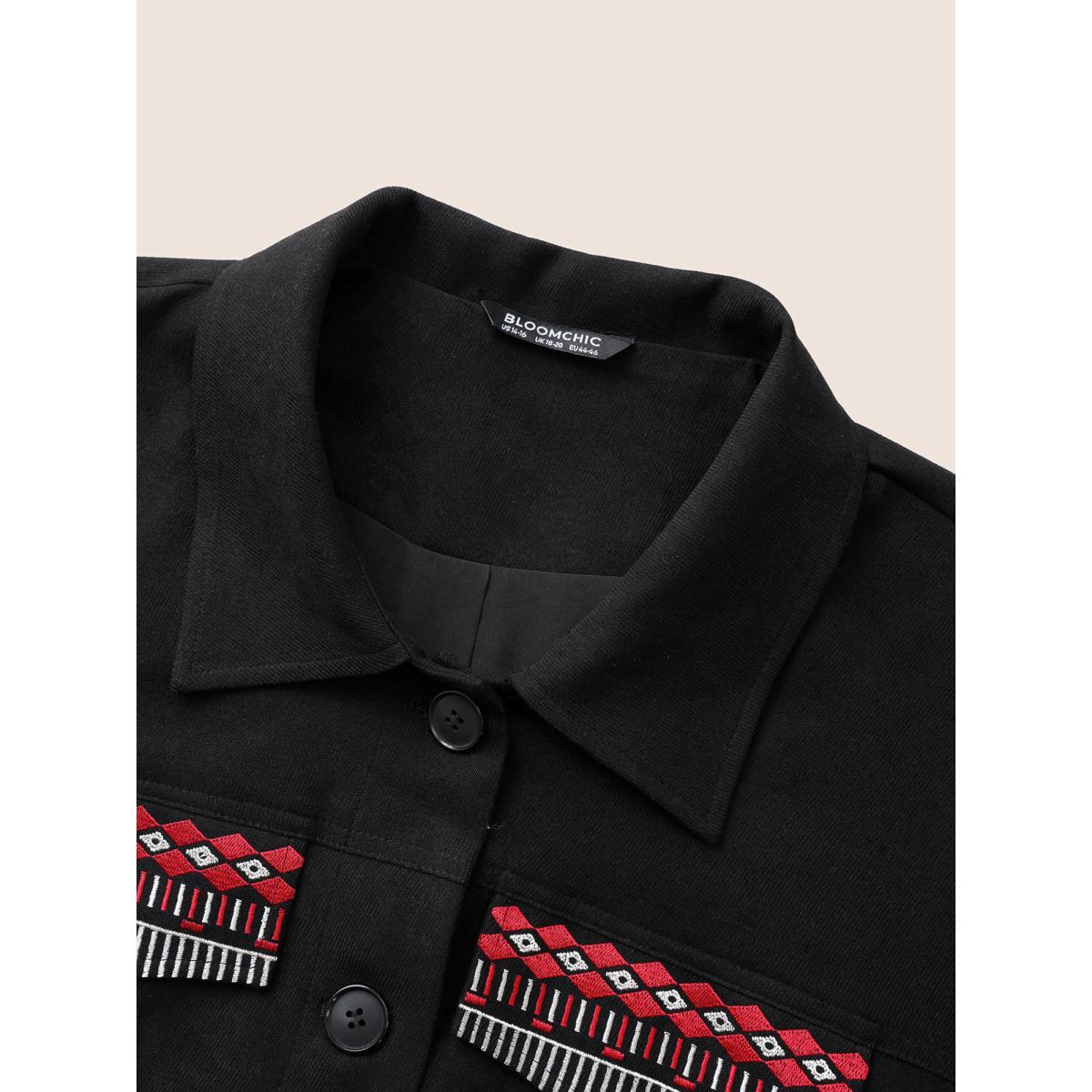 Plus Size Patchwork Embroidered Flap Detail Jacket Women Black Non Slanted pocket Everyday Jackets BloomChic 18-20/2X Product Image