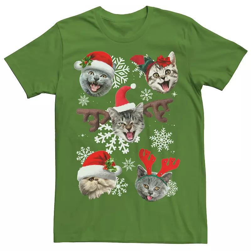 Men's Cats In Christmas Hats Collage Graphic Tee, Size: 3XL, Kelly Product Image