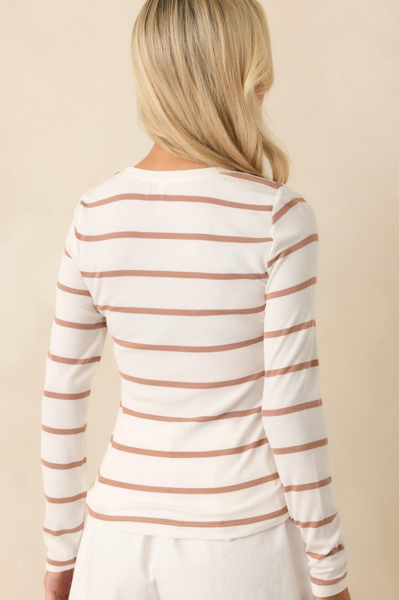 Always In Rotation Caramel Brown Stripe Long Sleeve Top Product Image
