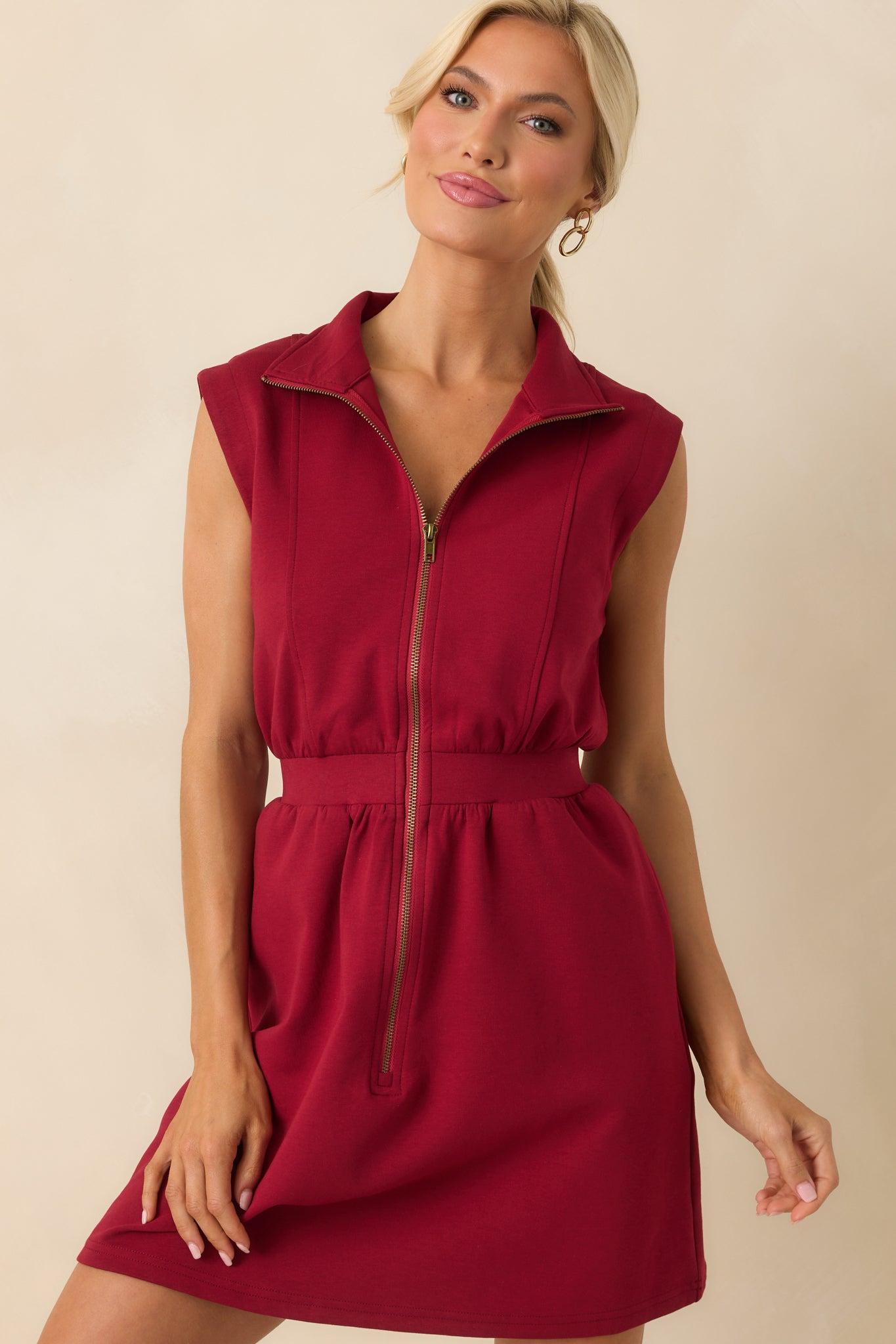 What It's All About Burgundy Cotton Sleeveless Mini Dress Product Image