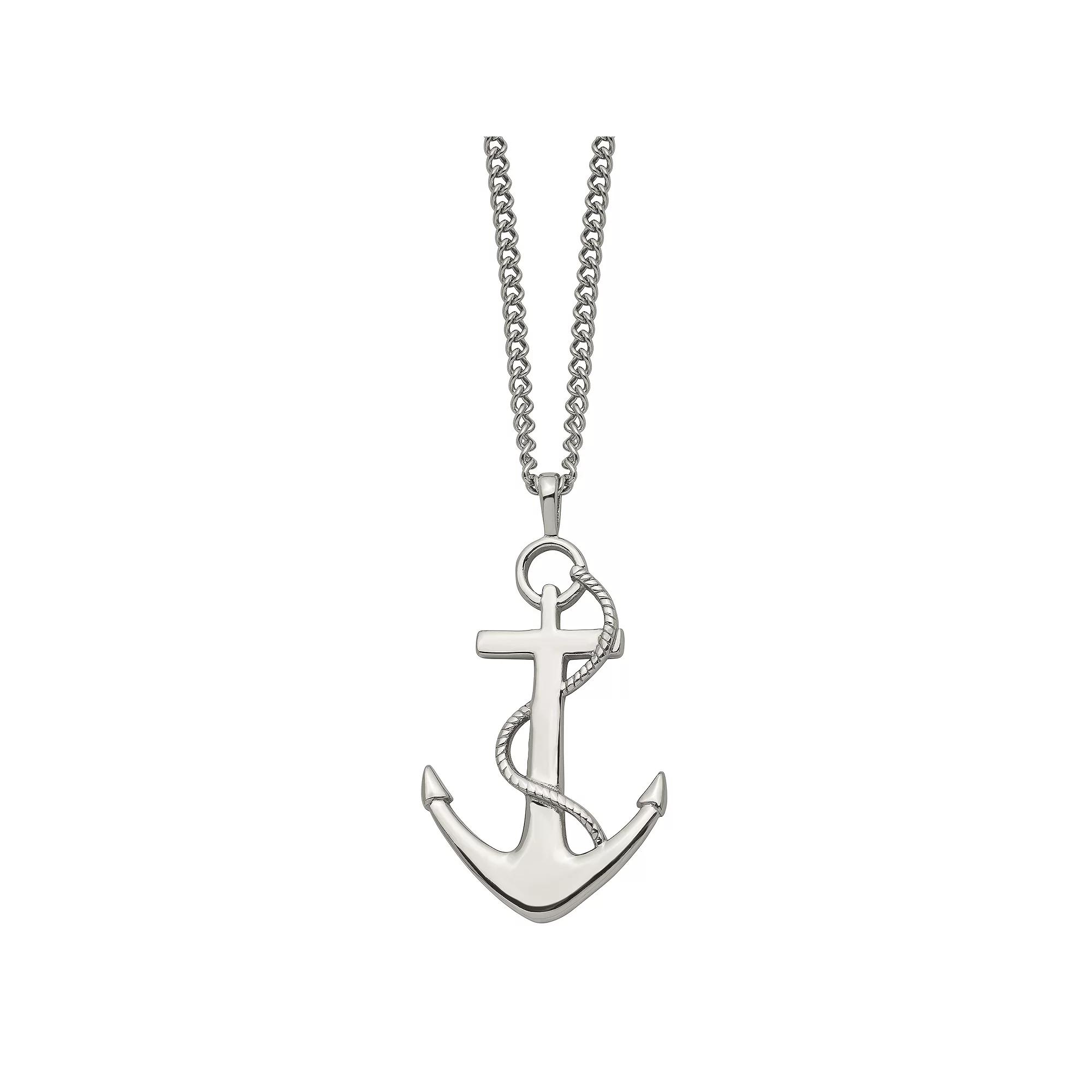 Men's Stainless Steel Polished Anchor Pendant Necklace, Size: 24" Product Image