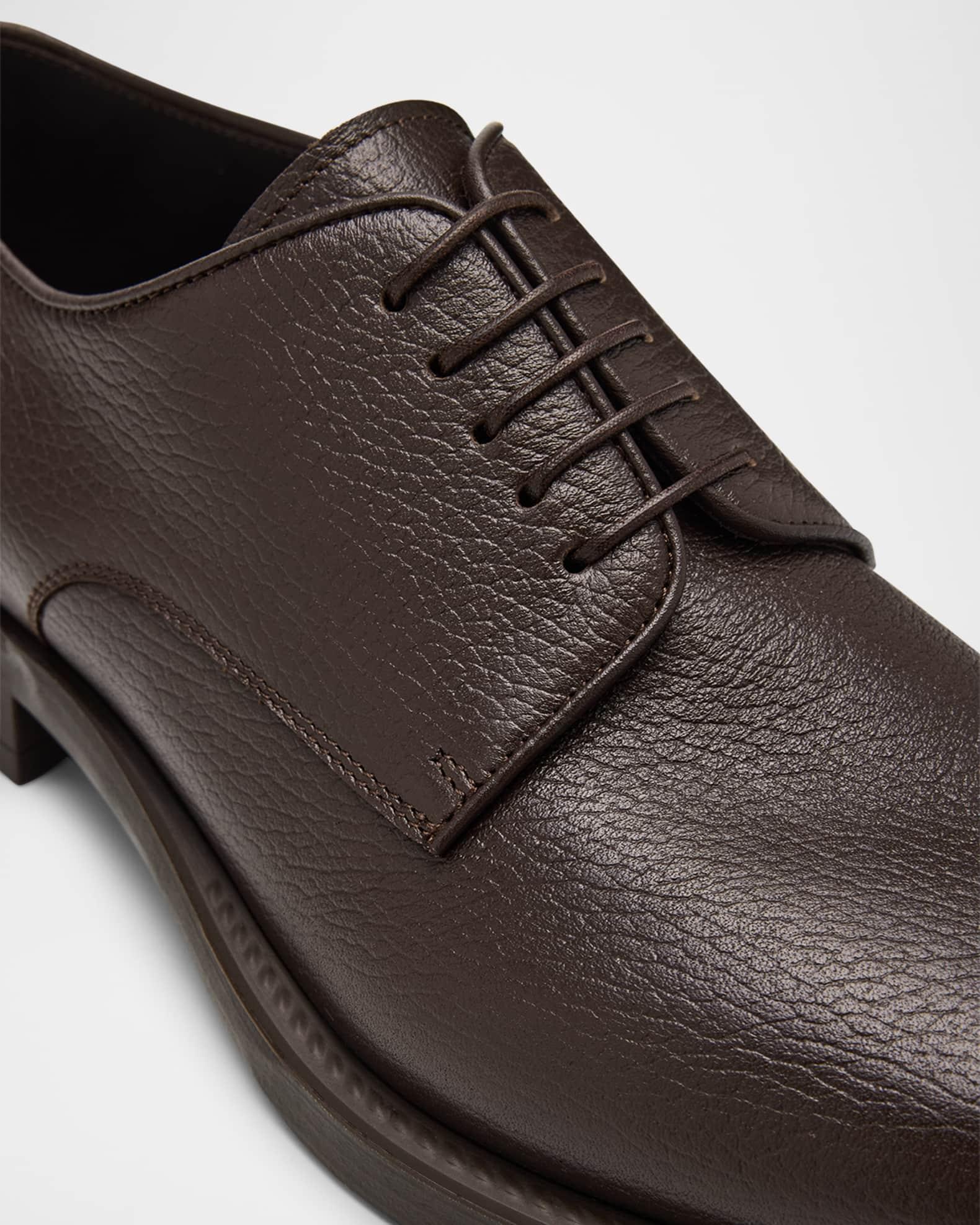 Mens Grained Calf Leather Rubber-Sole Derby Shoes Product Image