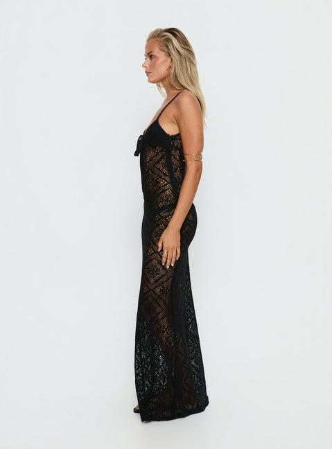Eminent Crochet Low Back Maxi Dress Black Product Image