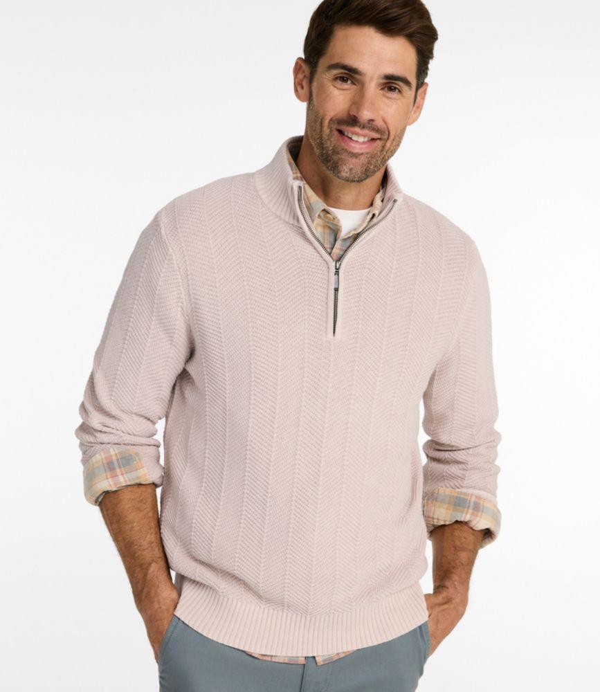 Men's Sunwashed Textured Cotton Sweater, Herringbone 1/4 Zip Product Image