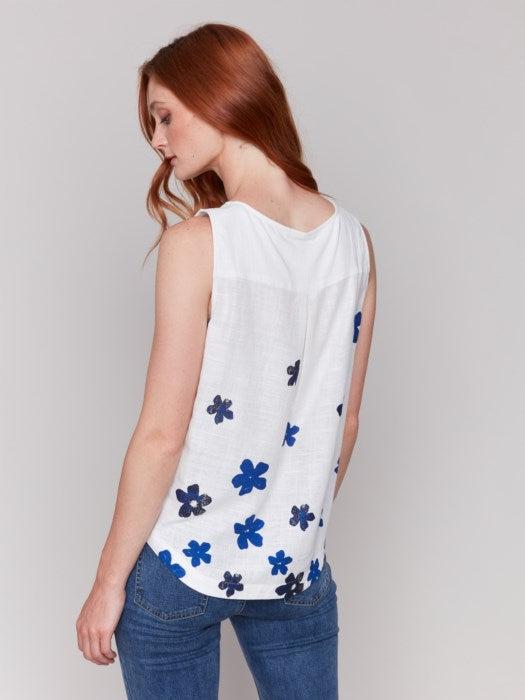 Charlie B woven crew neck top C4588B-787A Product Image