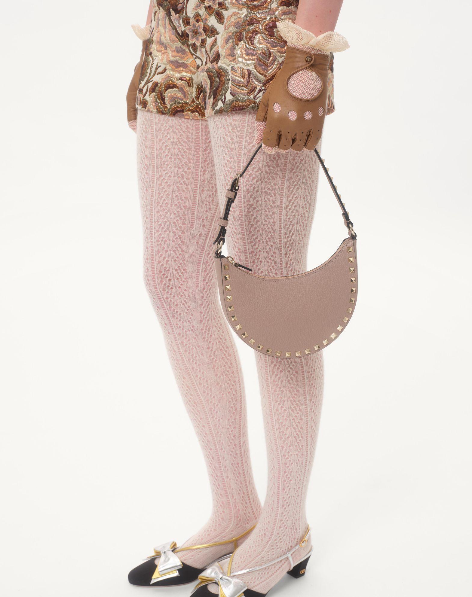 Mini Rockstud Hobo Bag In Grainy Calfskin Product Image