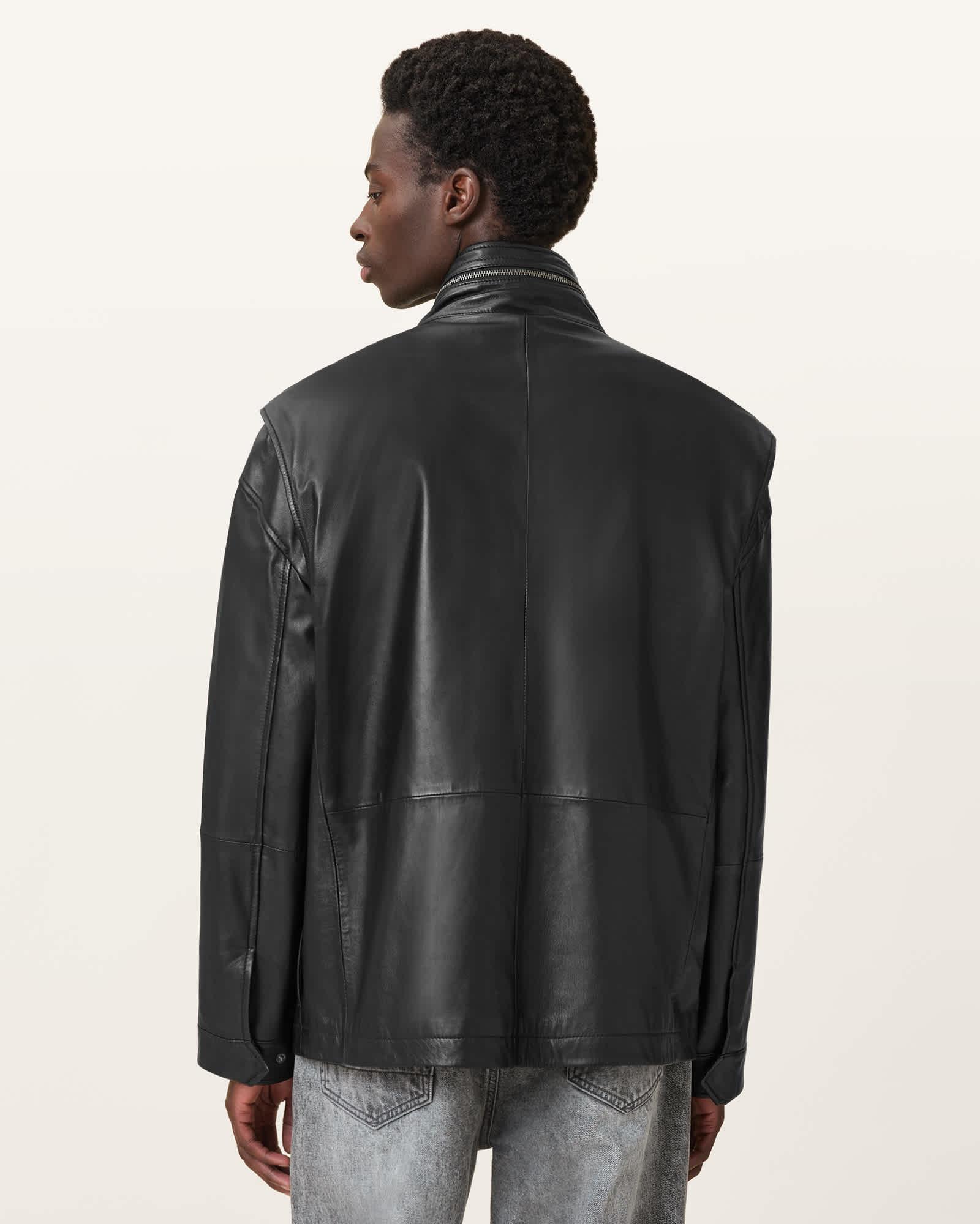 Halton Funnel Collar Leather Jacket Product Image