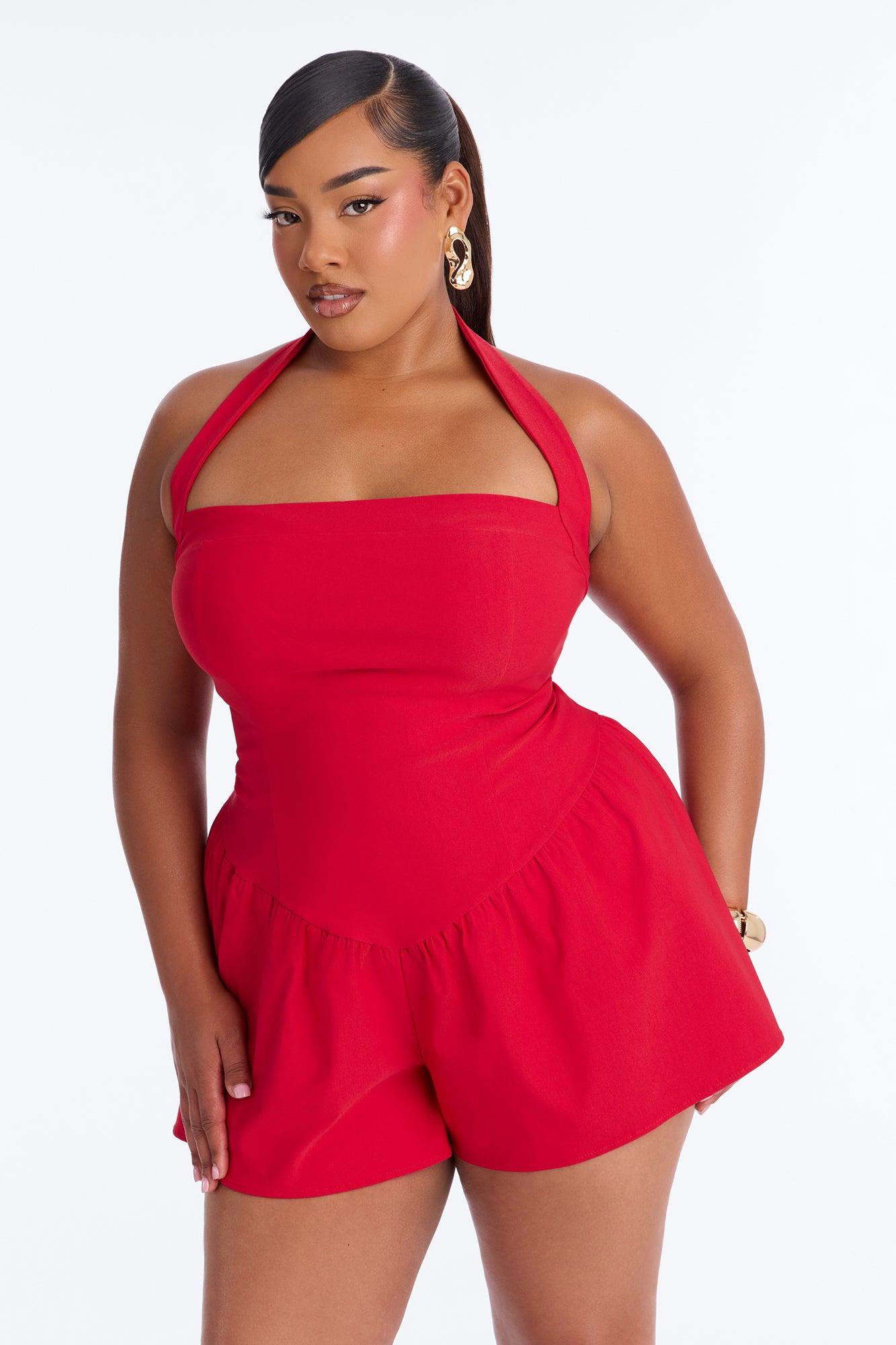 Willa Bubble Halter Romper - Red Female Product Image
