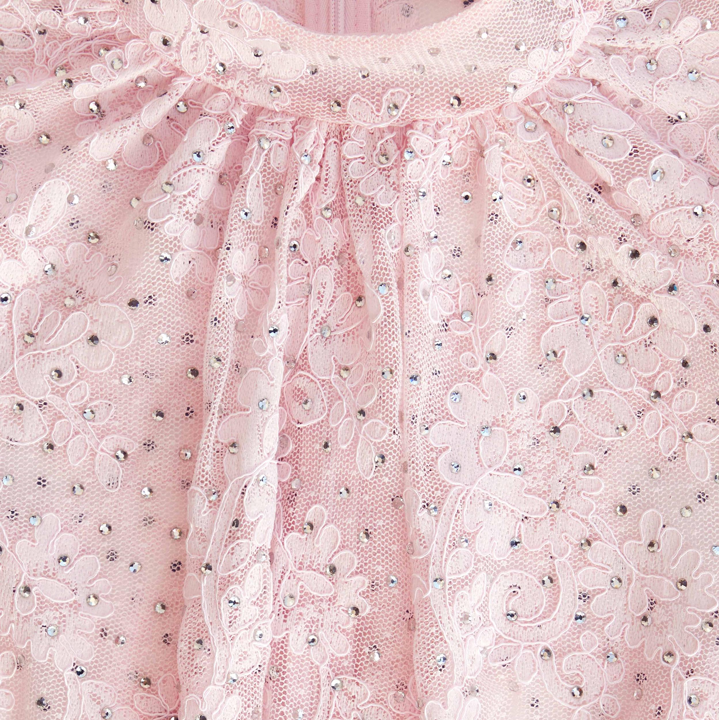 Pale Pink Rhinestone Lace Maxi Dress Product Image