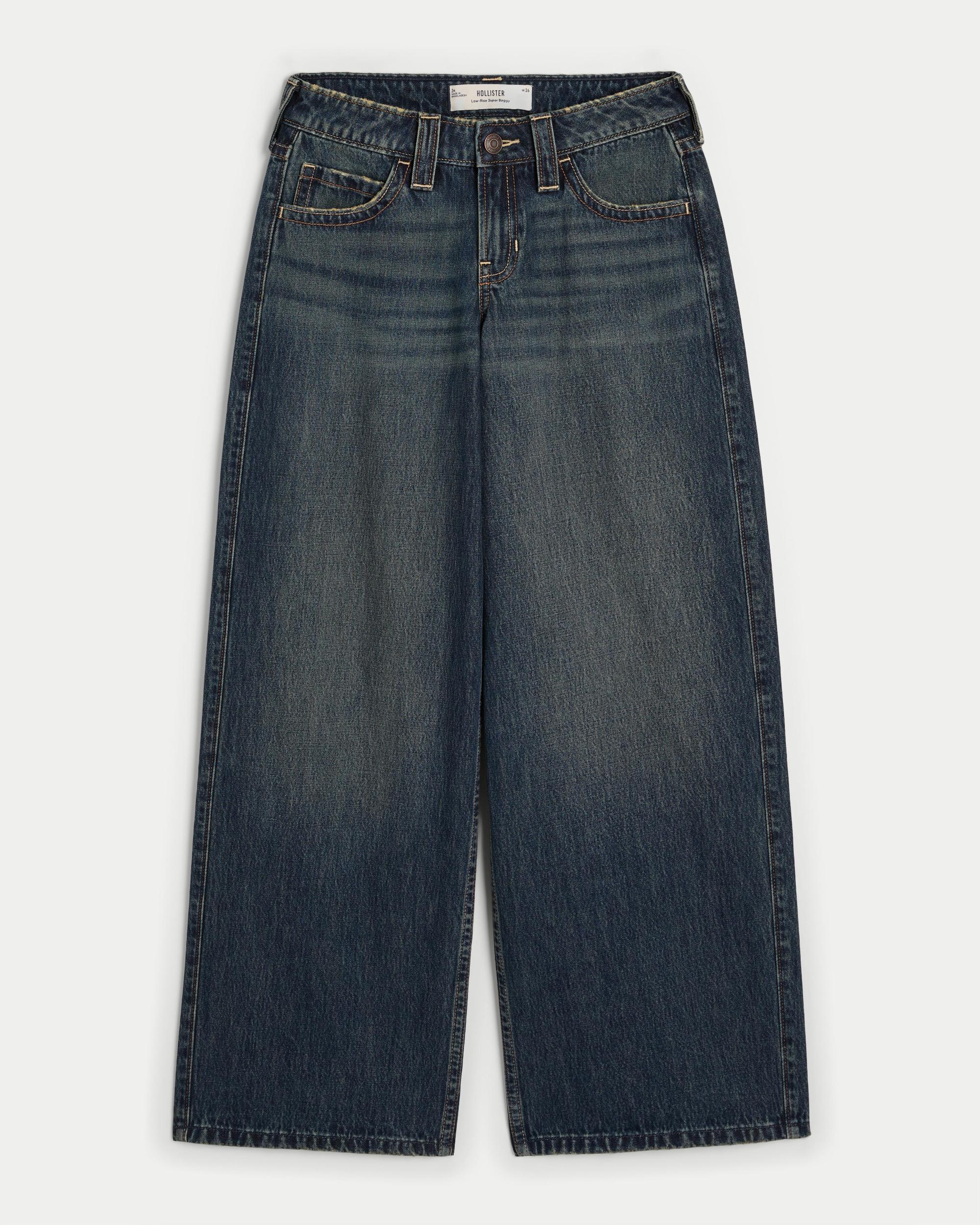 Low-Rise Dark Wash Super Baggy Jeans Product Image
