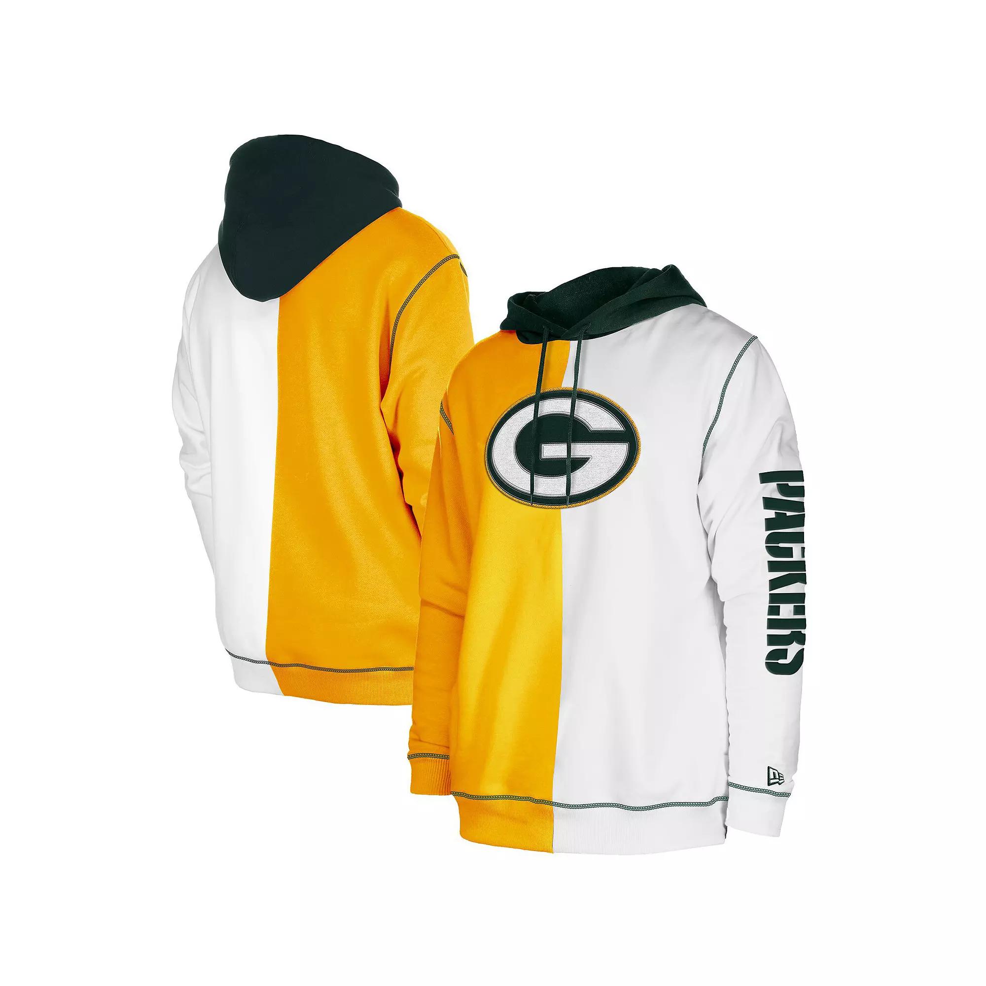 Men's New Era  Gold/White Green Bay Packers Third Down Split Raglan Pullover Hoodie, Size: 2XL Product Image