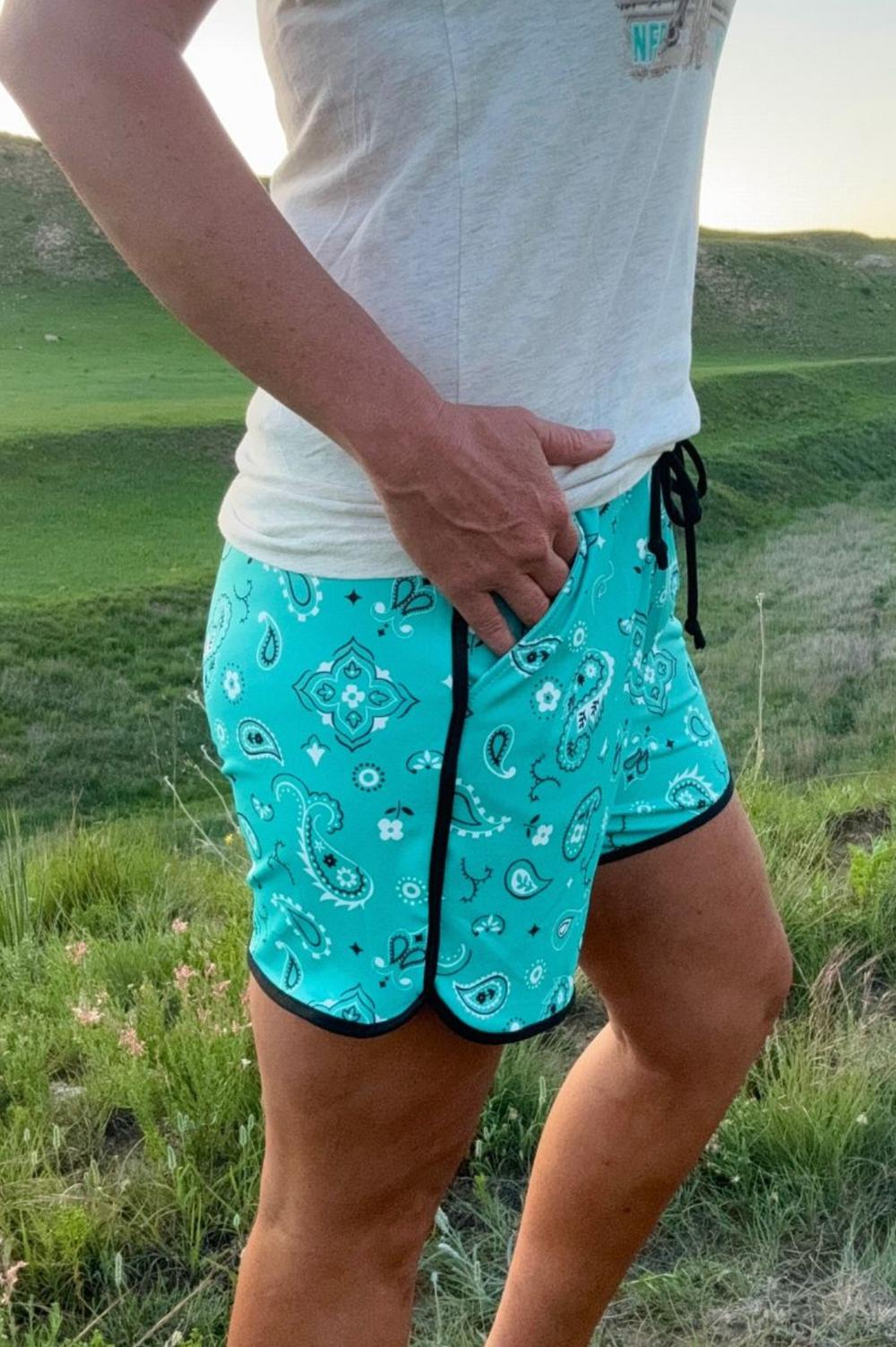 Sterling Kreek Bandana Babe Turquoise Shorts Long Product Image