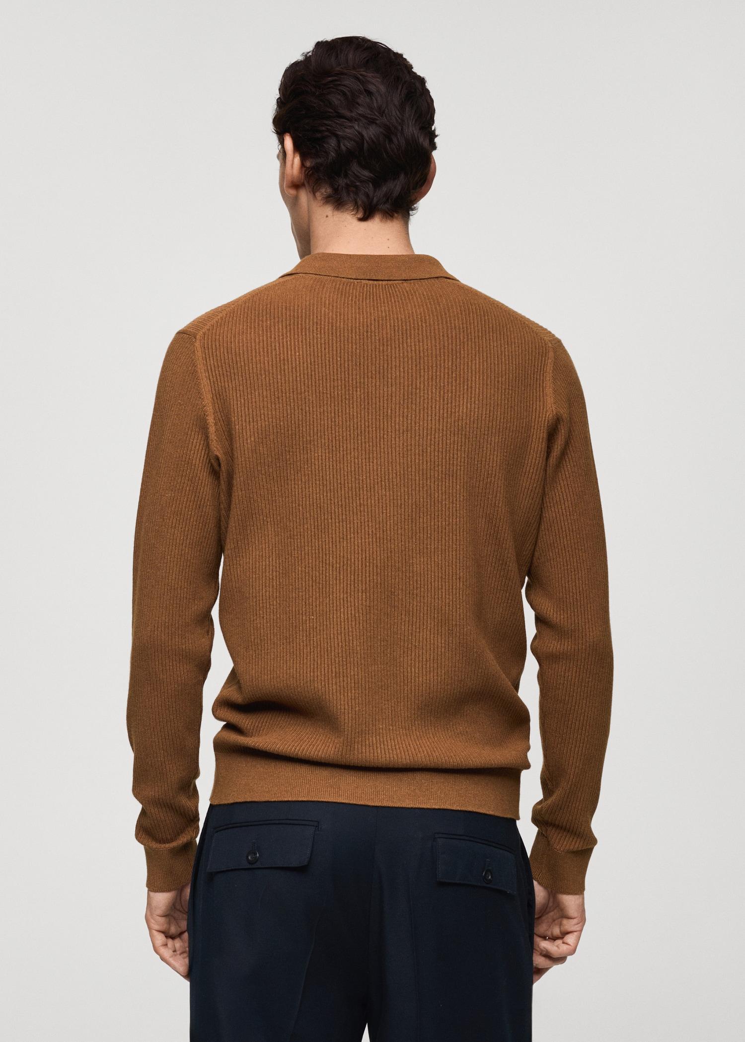 Cotton-blend ribbed polo sweater - Men | MANGO USA Product Image