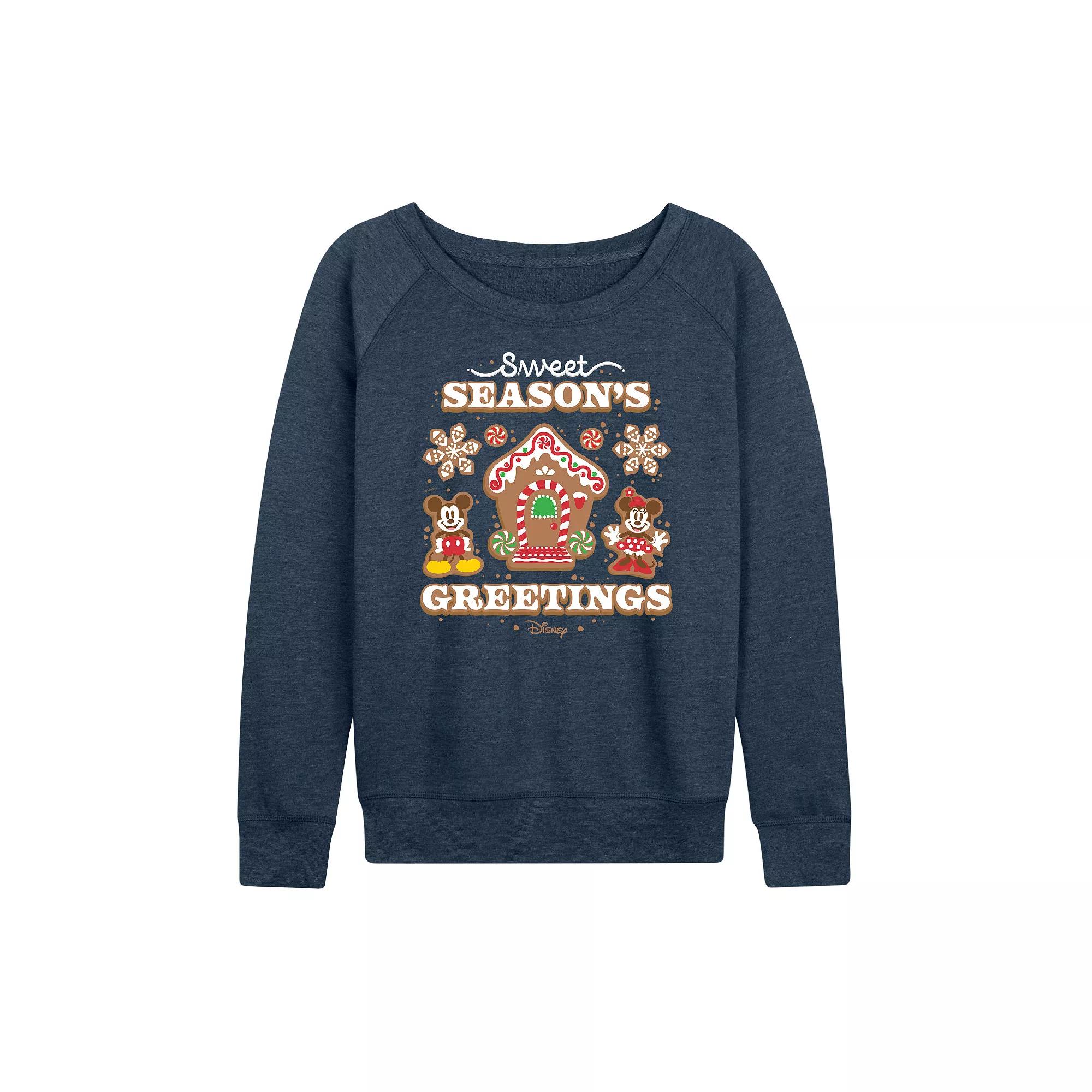 Disney's Mickey and Minnie Mouse Women's Seasons Greetings French Terry Long Sleeve Tee,  Product Image