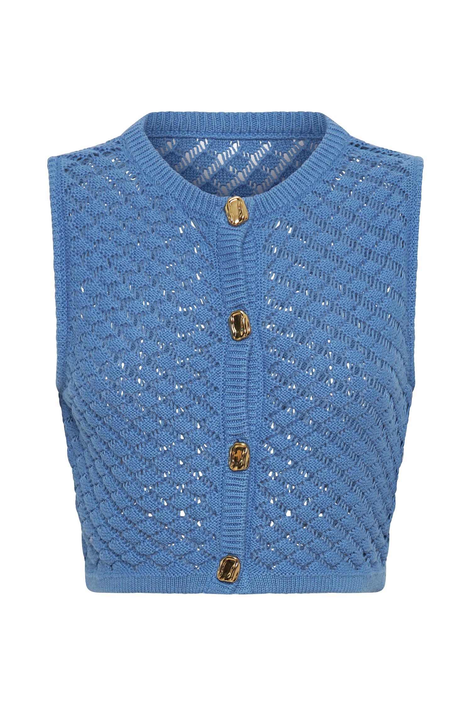 Lorenza Crochet Button Down Crop Top - Periwinkle Product Image