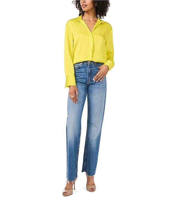 Vince Camuto Satin Point Collar Long Sleeve Covered Button Front Blouse Product Image