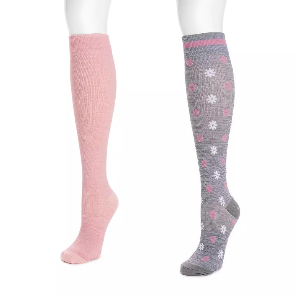 Women's MUK LUKS Nylon Compression Socks 2-Pack, Gray Pink Product Image
