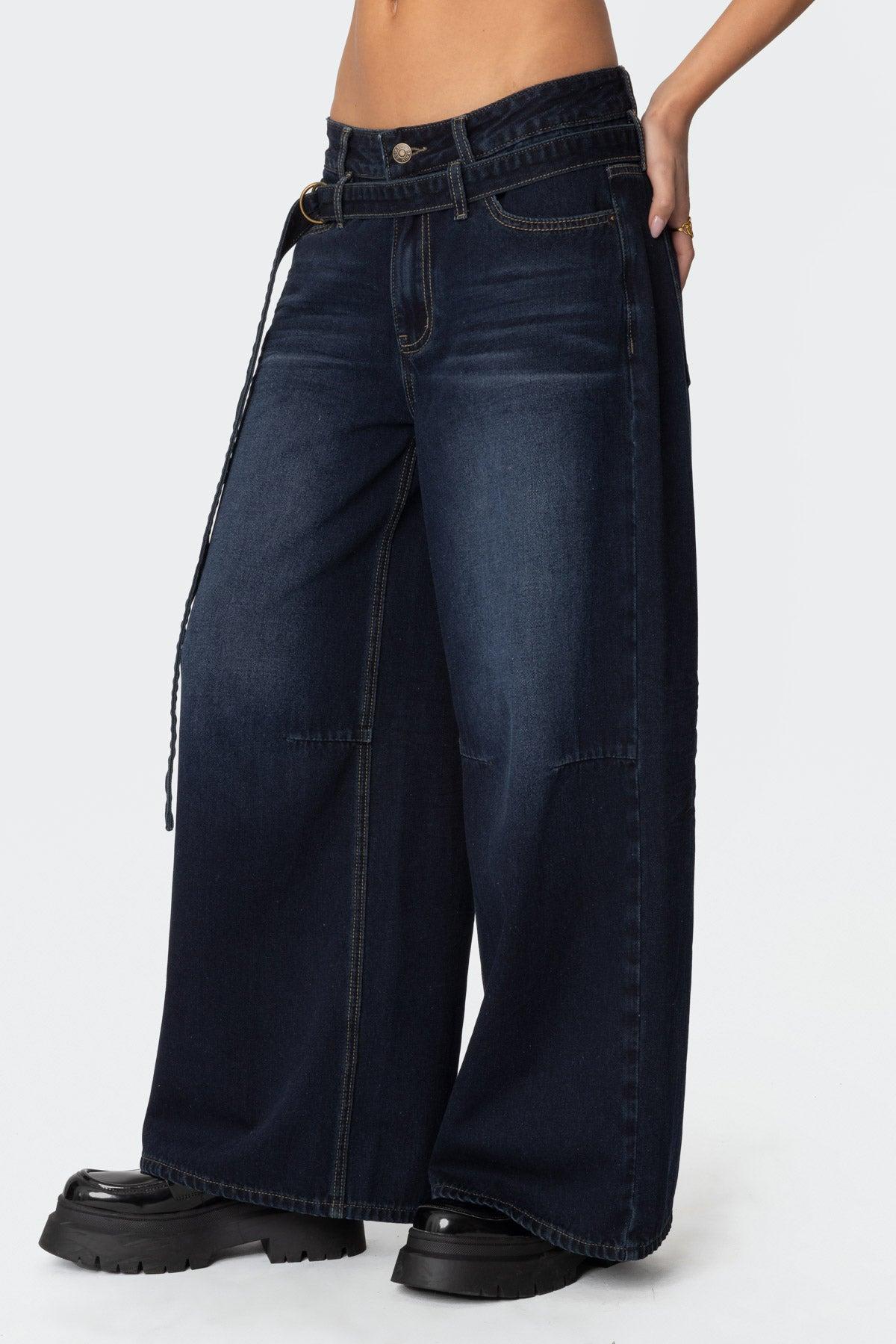 Super Baggy Belted Low Rise Jeans Product Image