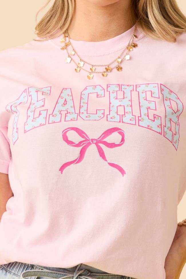 Teacher Block Florals Light Pink Graphic Tee Product Image