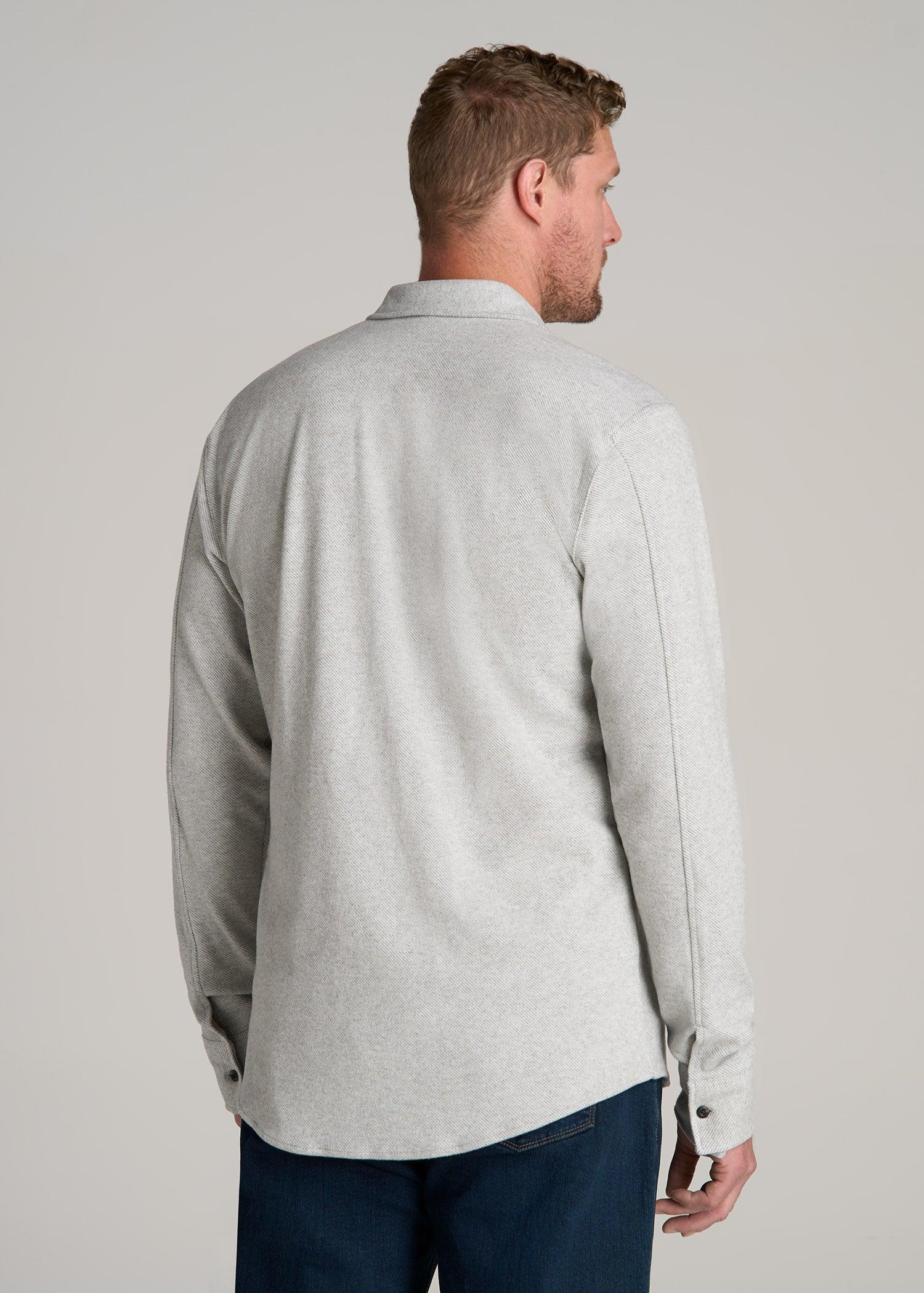 Stretch Flannel Button Shirt for Tall Men in Light Grey Mix Male Product Image