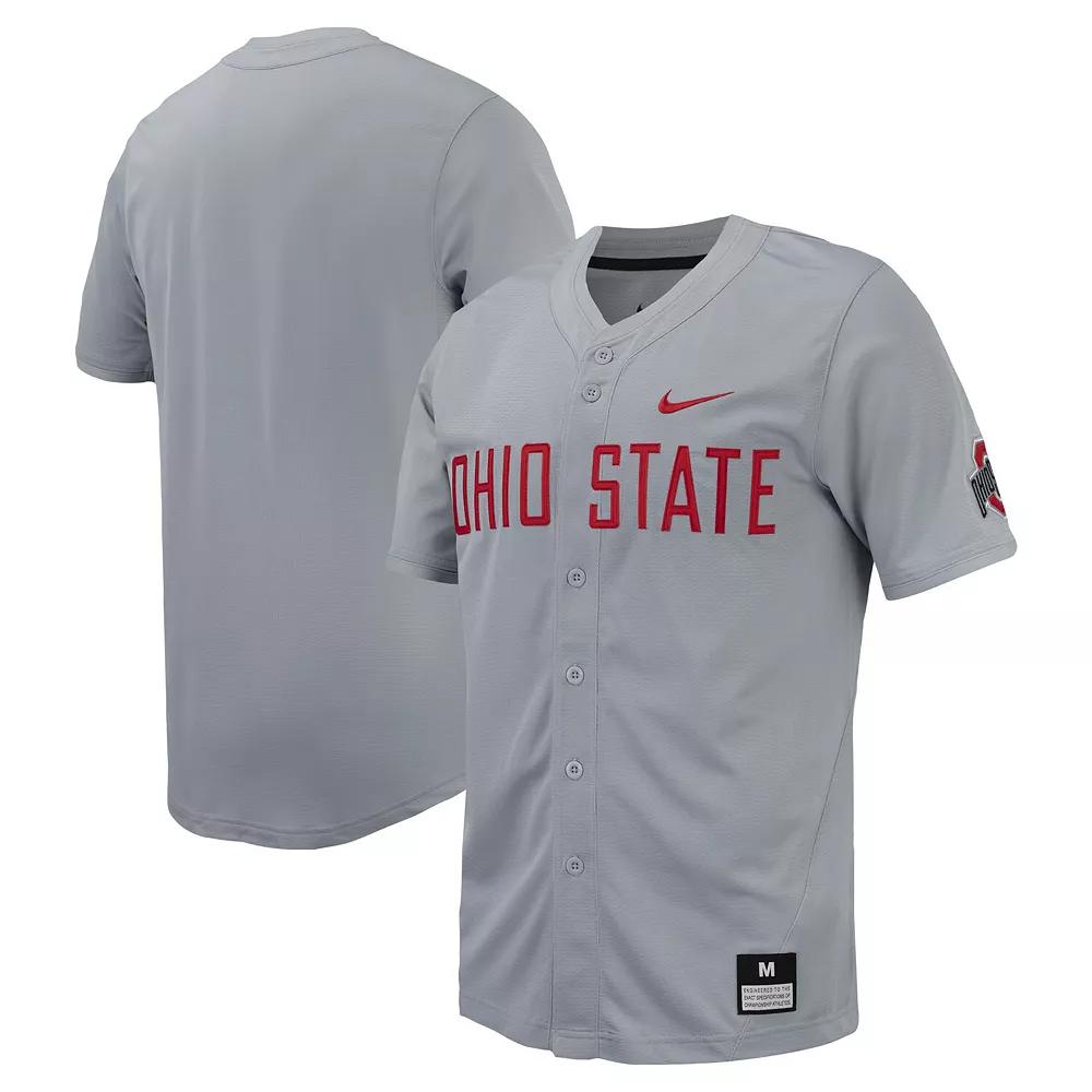 Men's Nike Gray Ohio State Buckeyes Replica Full-Button Baseball Jersey, Size: Medium, Grey Product Image