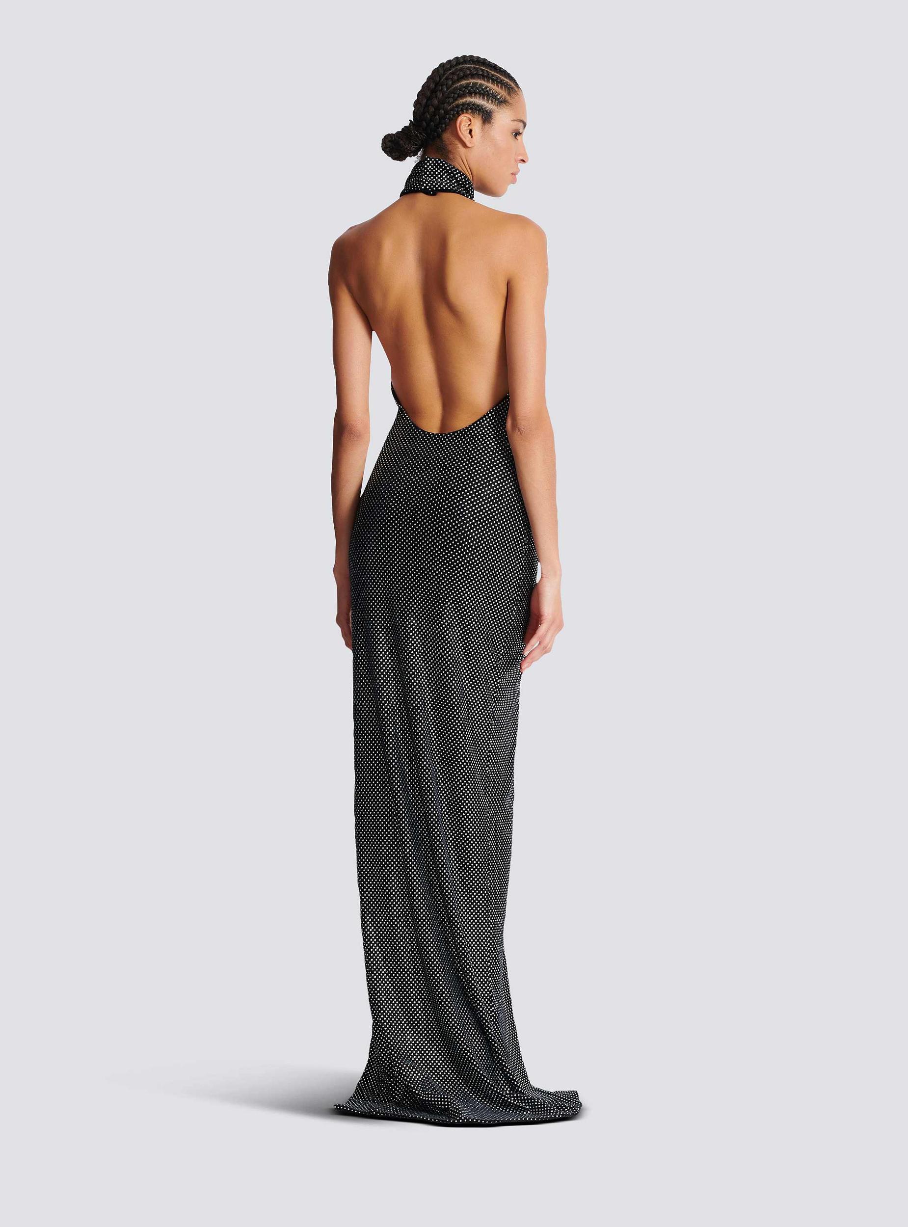 Long velvet halterneck dress with rhinestones Product Image