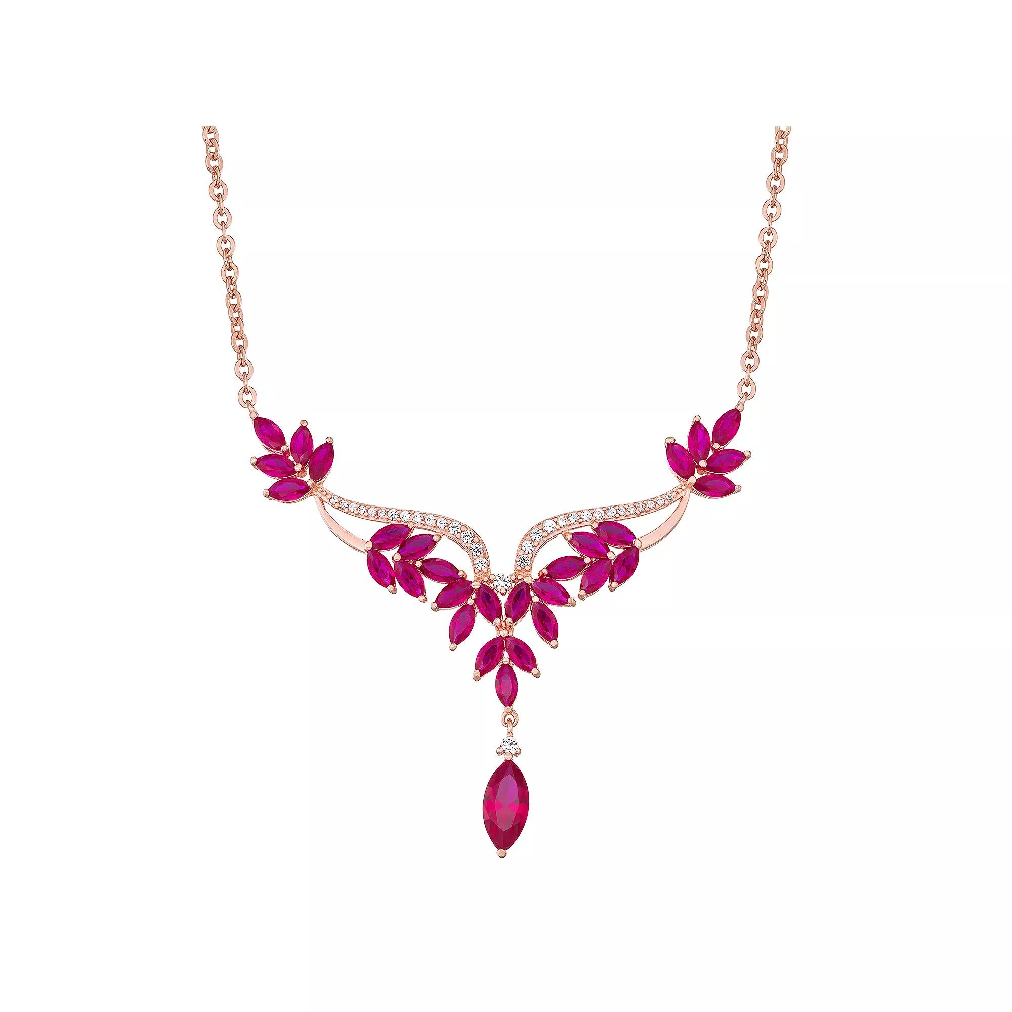 14k Rose Gold Over Silver Lab Created Ruby & White Sapphire Necklace, Women's, Size: 18", Pink Tone Product Image