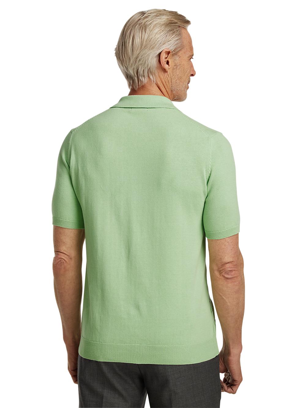 Cotton Three Button Camp Collar Sweater - Green Product Image