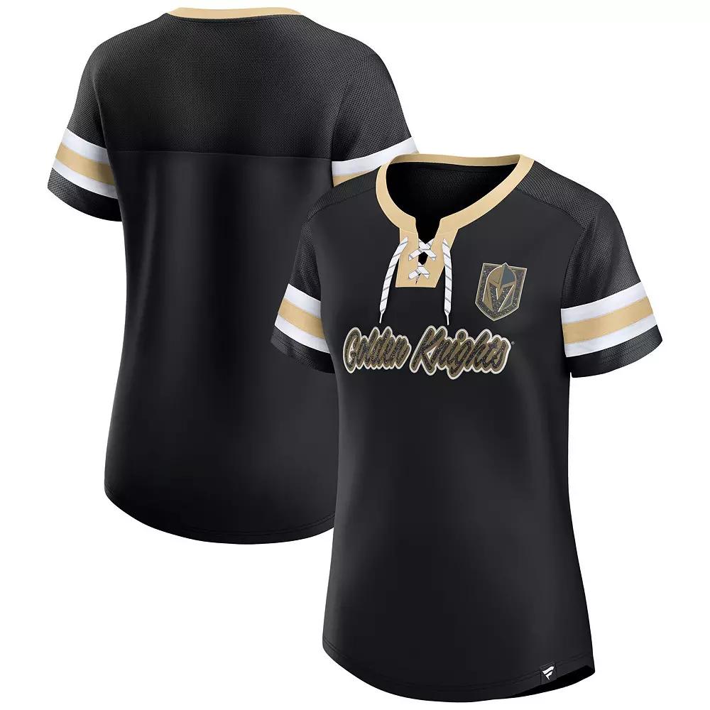 Women's Fanatics Black Vegas Golden Knights Iconic Athena Lace-Up T-Shirt,  Product Image