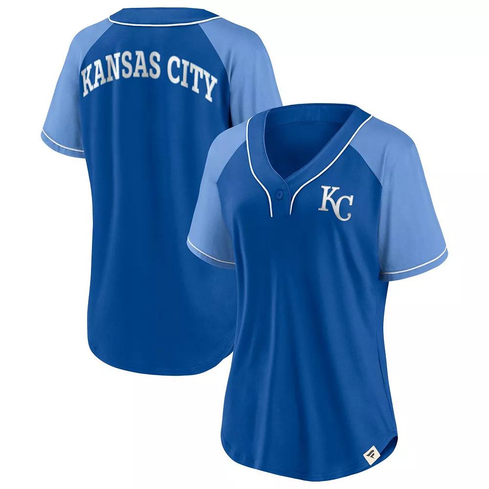 Women's Fanatics Branded Royal Kansas City Royals Bunt Raglan V-Neck T-Shirt, Size: Medium, Blue Product Image