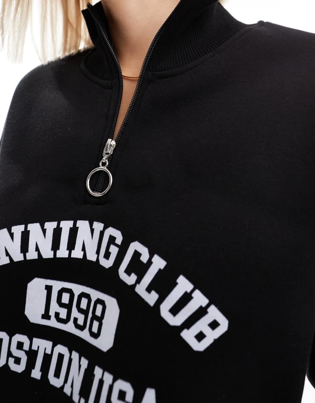 ASOS DESIGN Boston running club funnel neck half zip sweatshirt in black Product Image