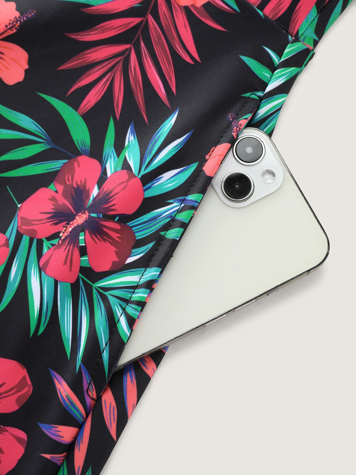 Vibrant Tropical Floral Print Pockets Swim Dress Female Product Image