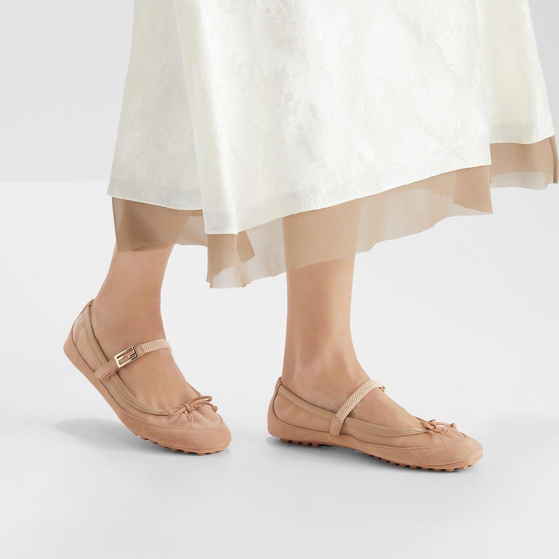 BaguettePink suede and mesh ballet flats Product Image