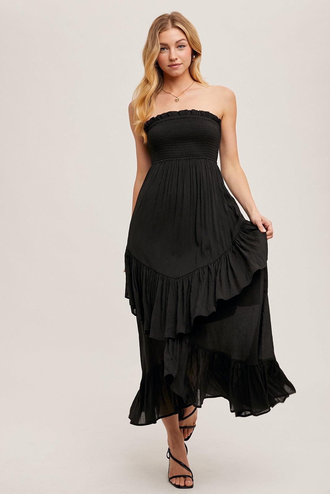 Strapless Tiered Ruffle Midi Dress Product Image