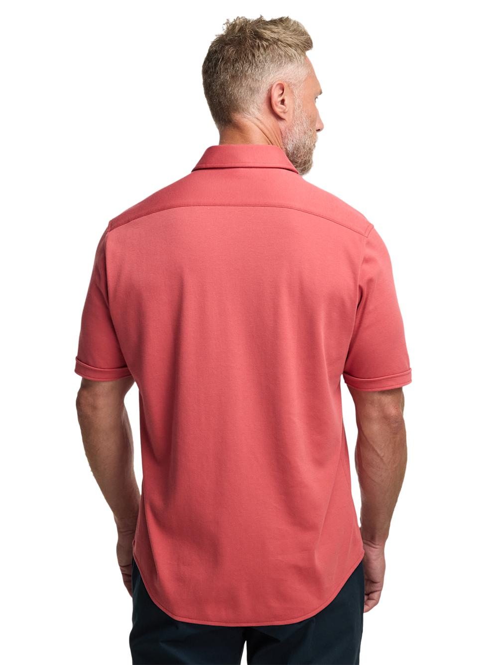 Cotton Full Button Front Polo - Coral Product Image