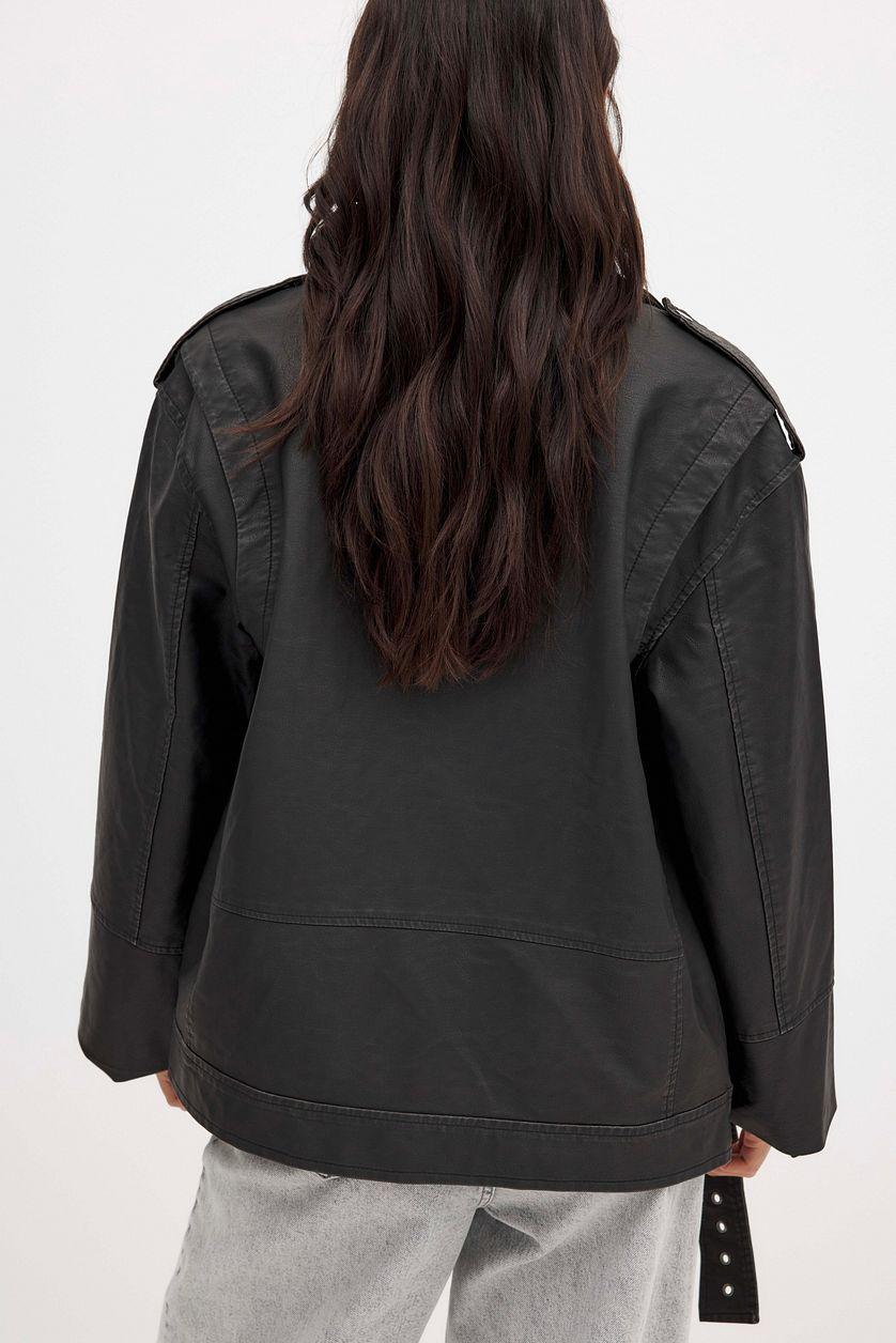 Vintage Look Pu Biker Jacket Product Image