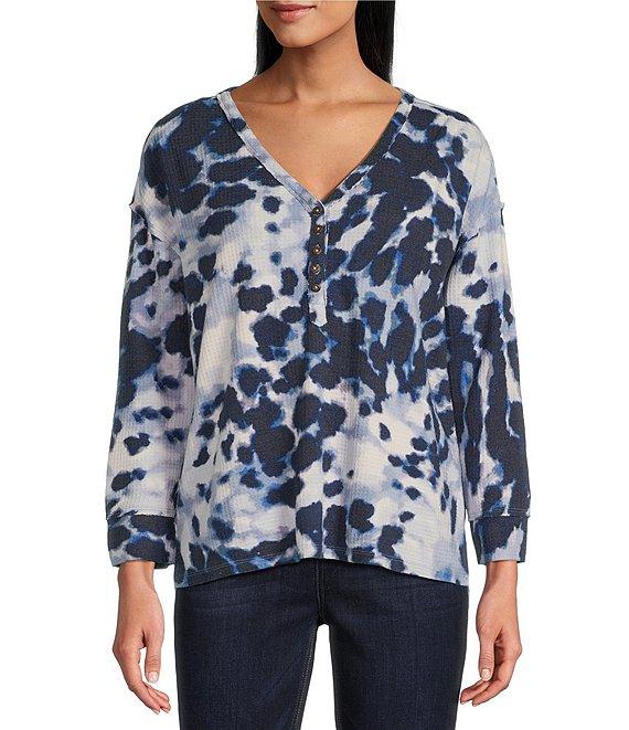 Westbound Cloudy Animal Long Sleeve Henley Neck Top Product Image