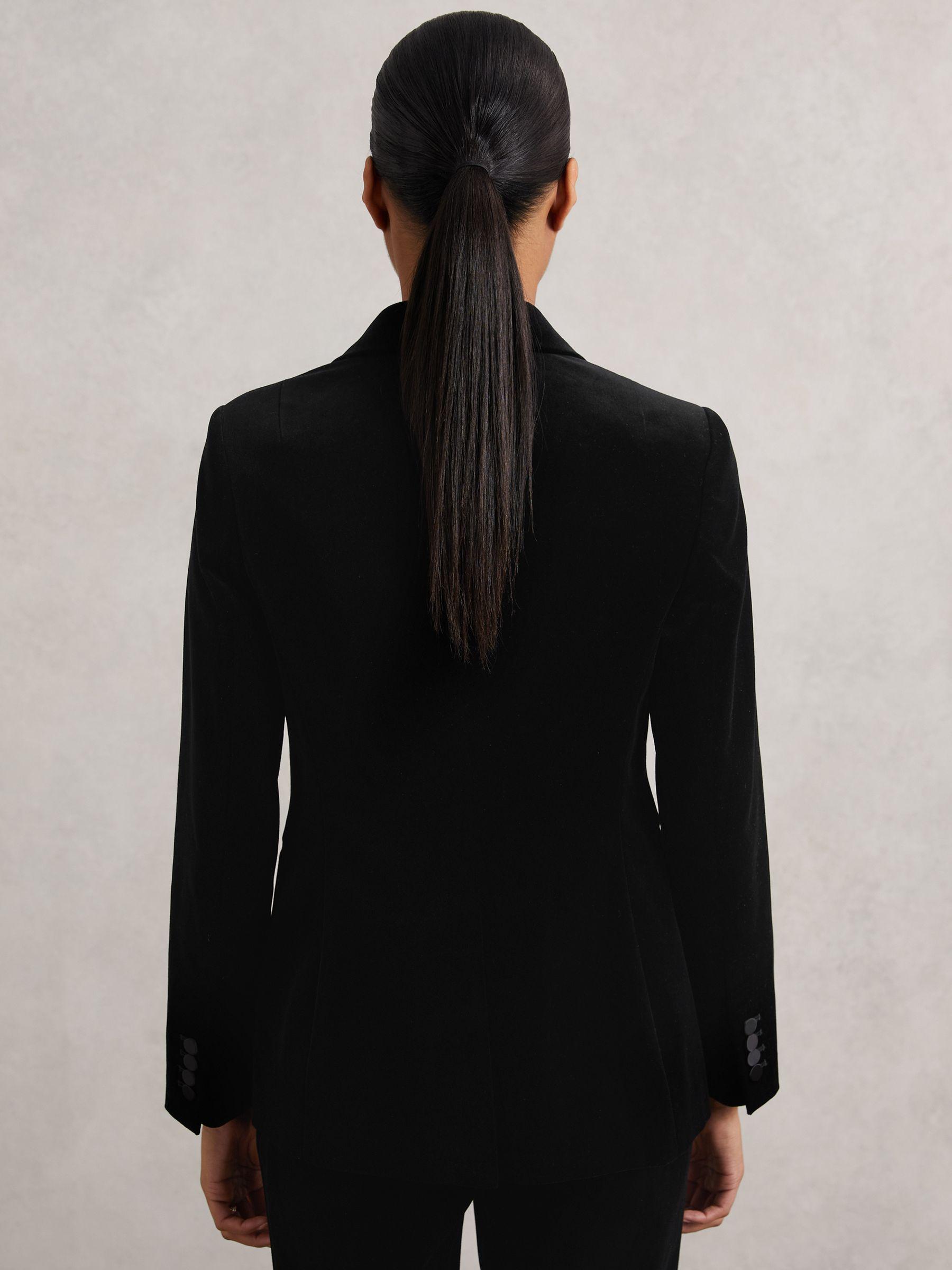 Petite Velvet Single Breasted Suit Blazer in Black Product Image
