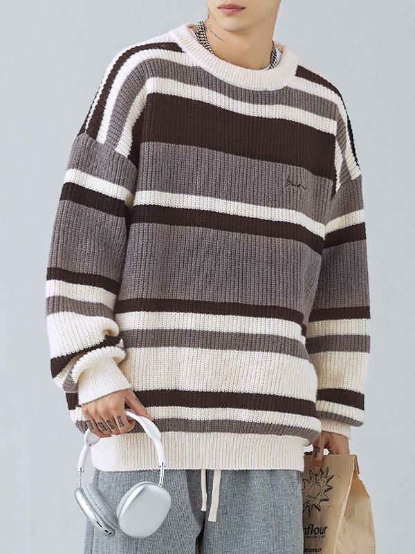 Men's Contrast Striped Vintage Pullover Sweater Product Image