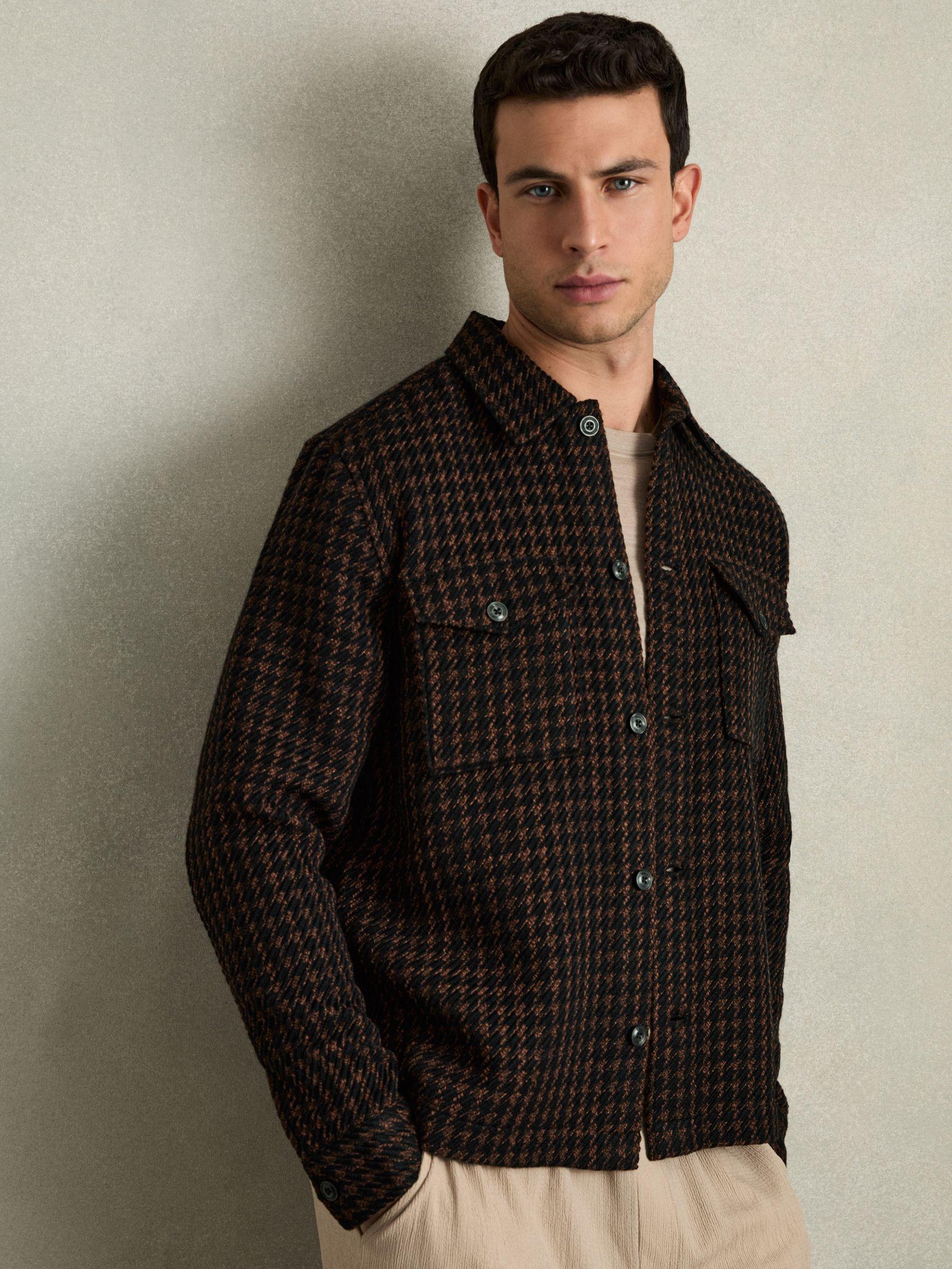 Brushed Houndstooth-Check Overshirt in Navy/Rust Product Image