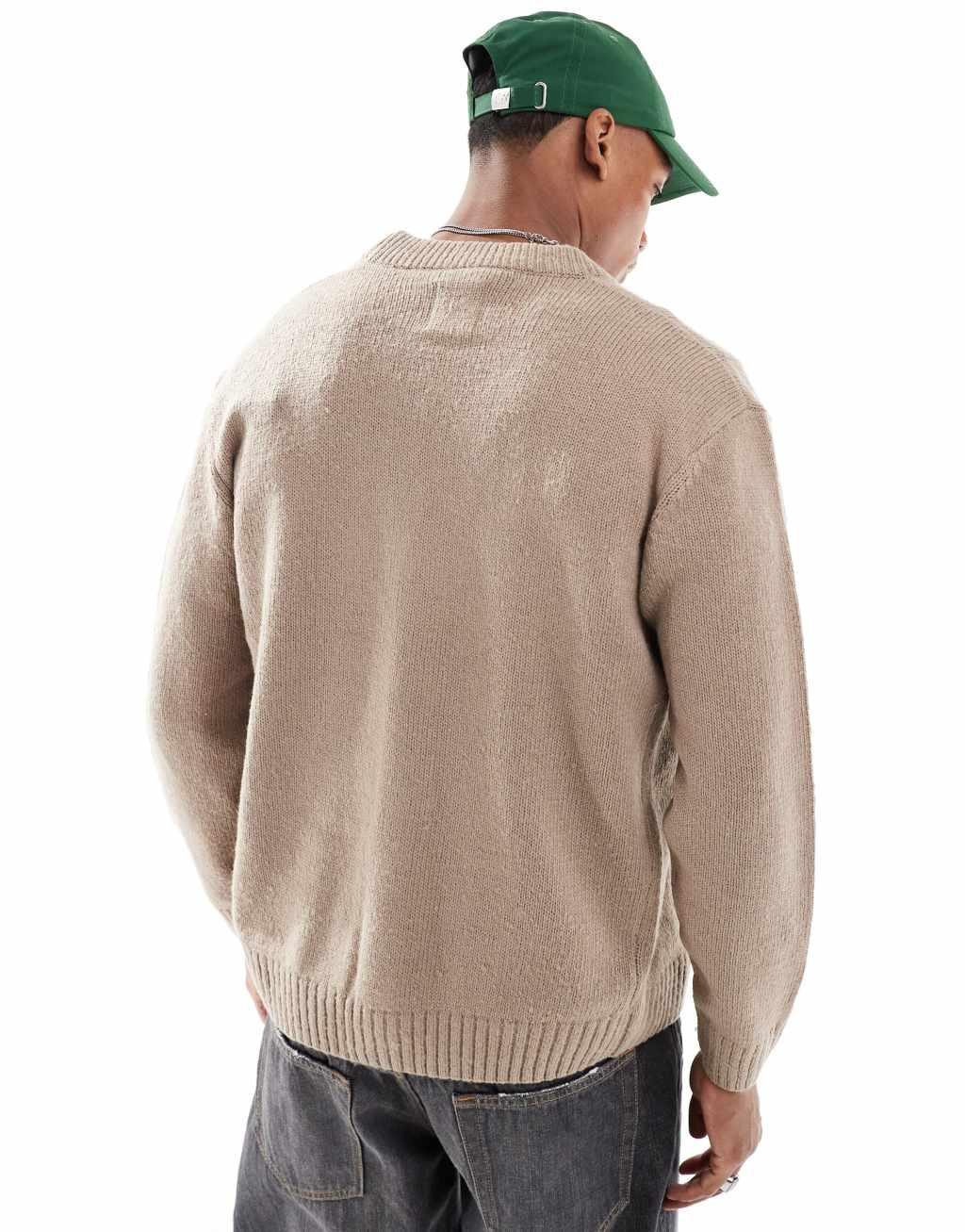 ONLY & SONS drop shoulder knit cardigan in taupe Product Image