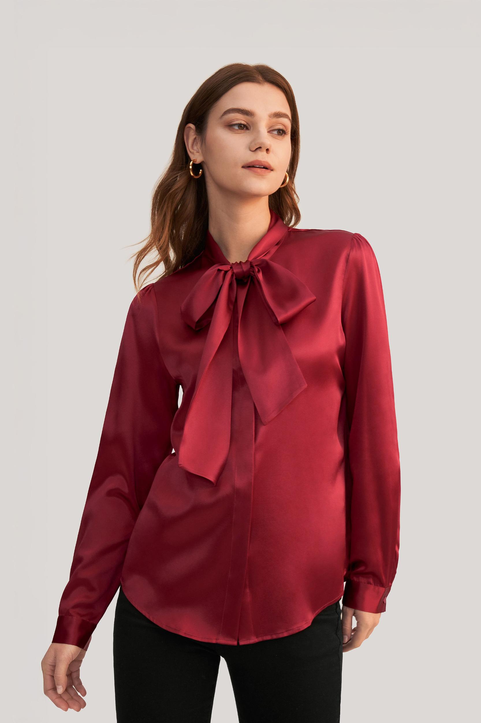 Women Bow-tie Neck Silk Blouse Product Image